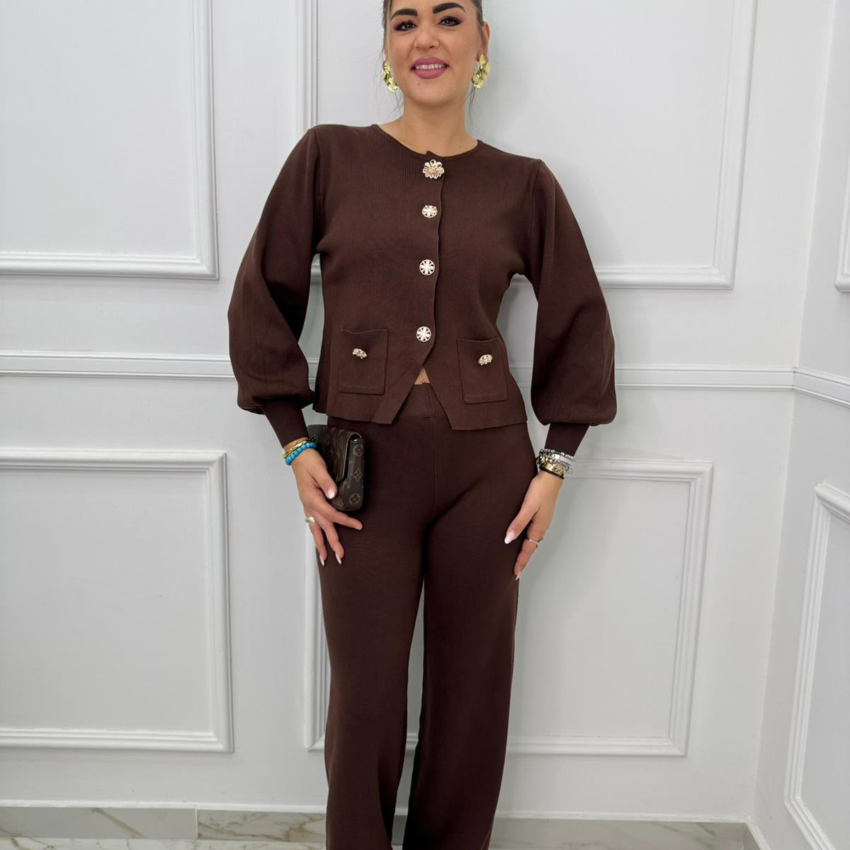 Coordinato 2 pezzi con cardigan maniche a palloncino