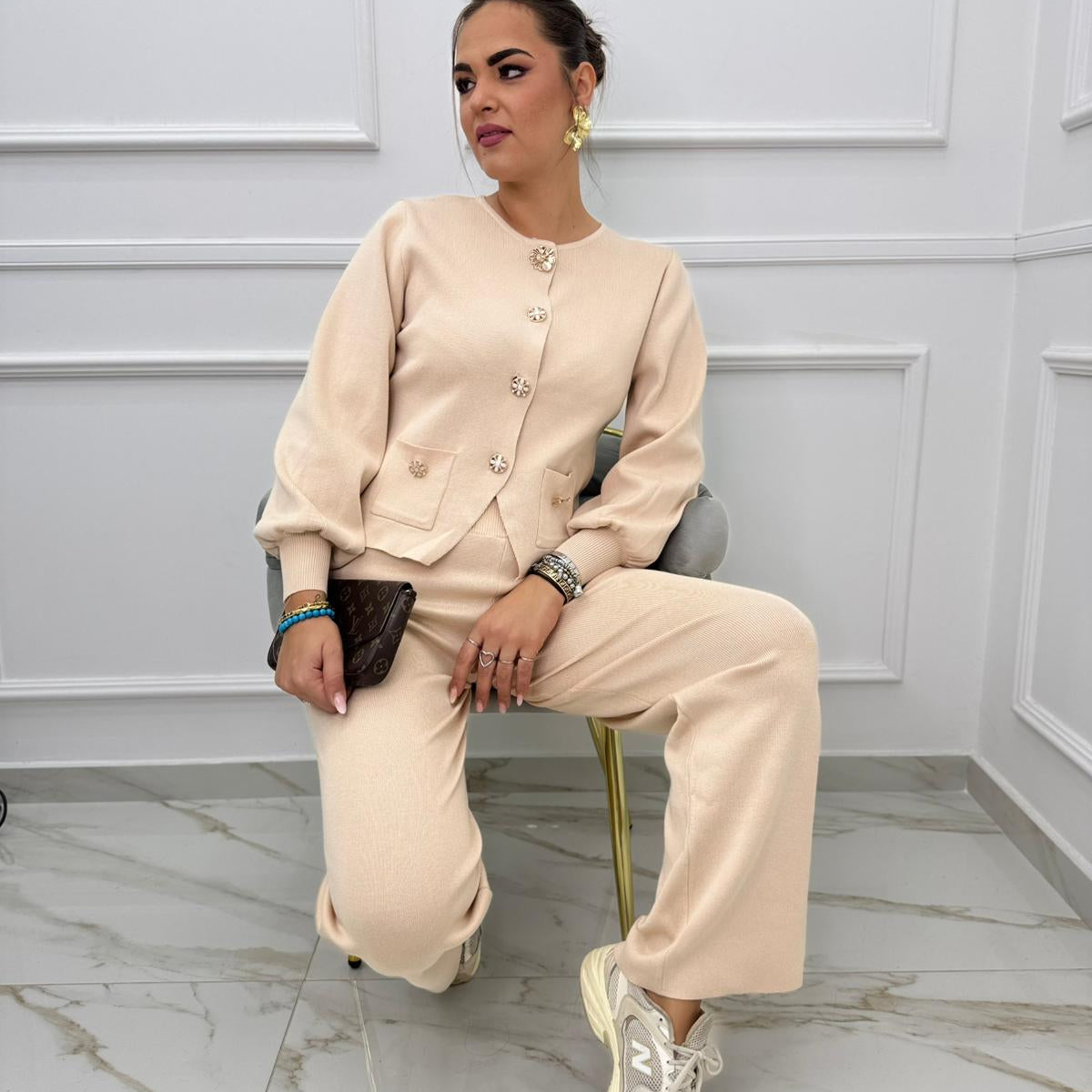 Coordinato 2 pezzi con cardigan maniche a palloncino