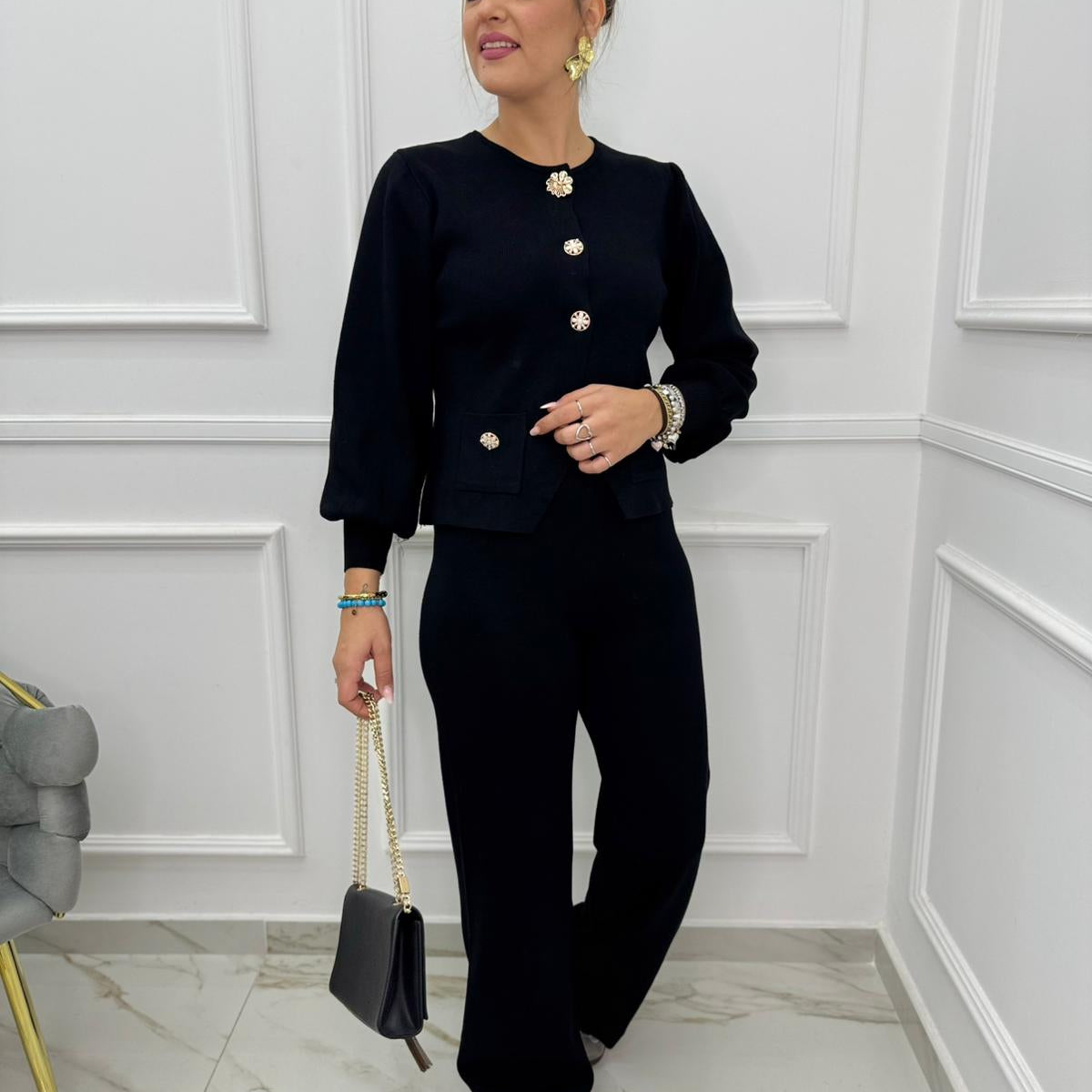 Coordinato 2 pezzi con cardigan maniche a palloncino