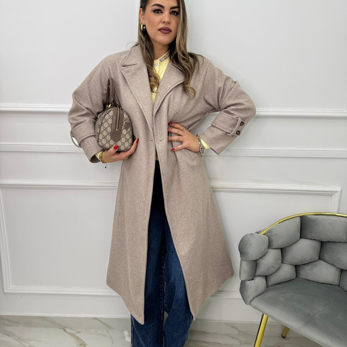 Cappotto lungo modello over doppio petto