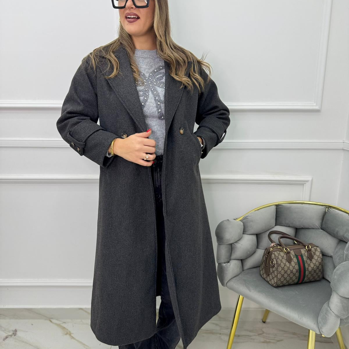 Cappotto lungo modello over doppio petto