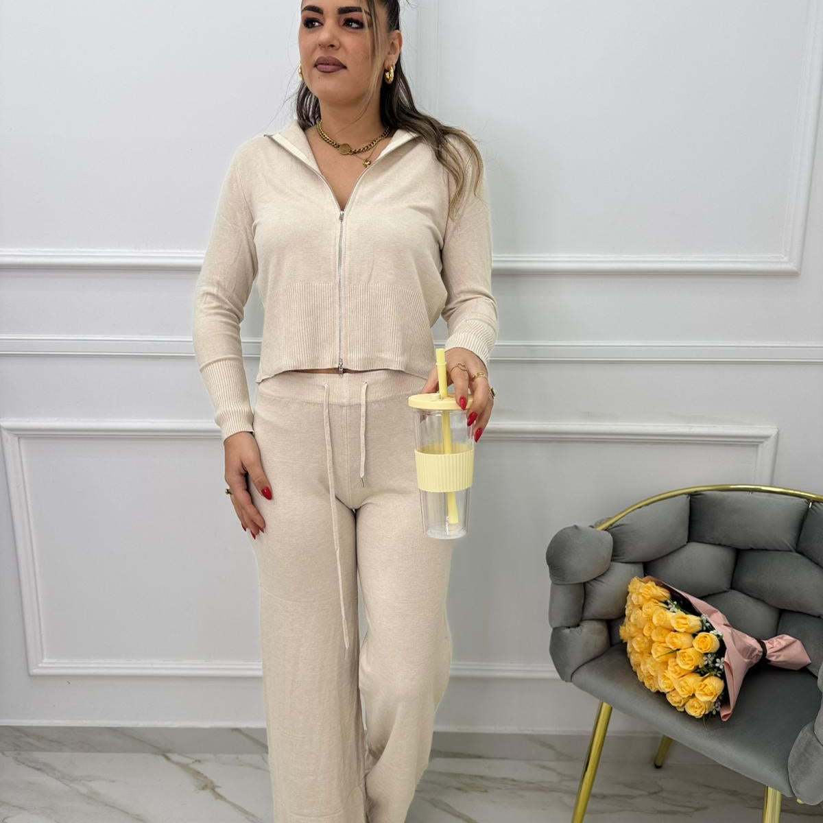 Coordinato 2 pezzi con maglia con zip