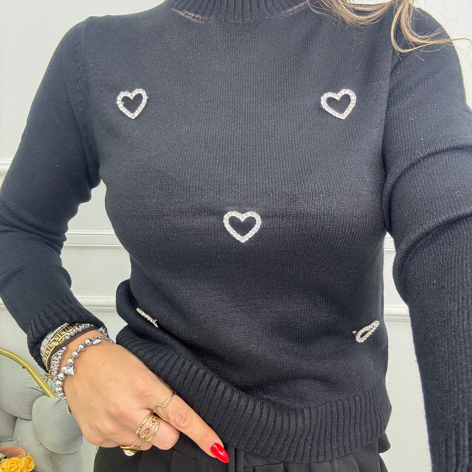 Maglione mezzo con collo con spille a cuore