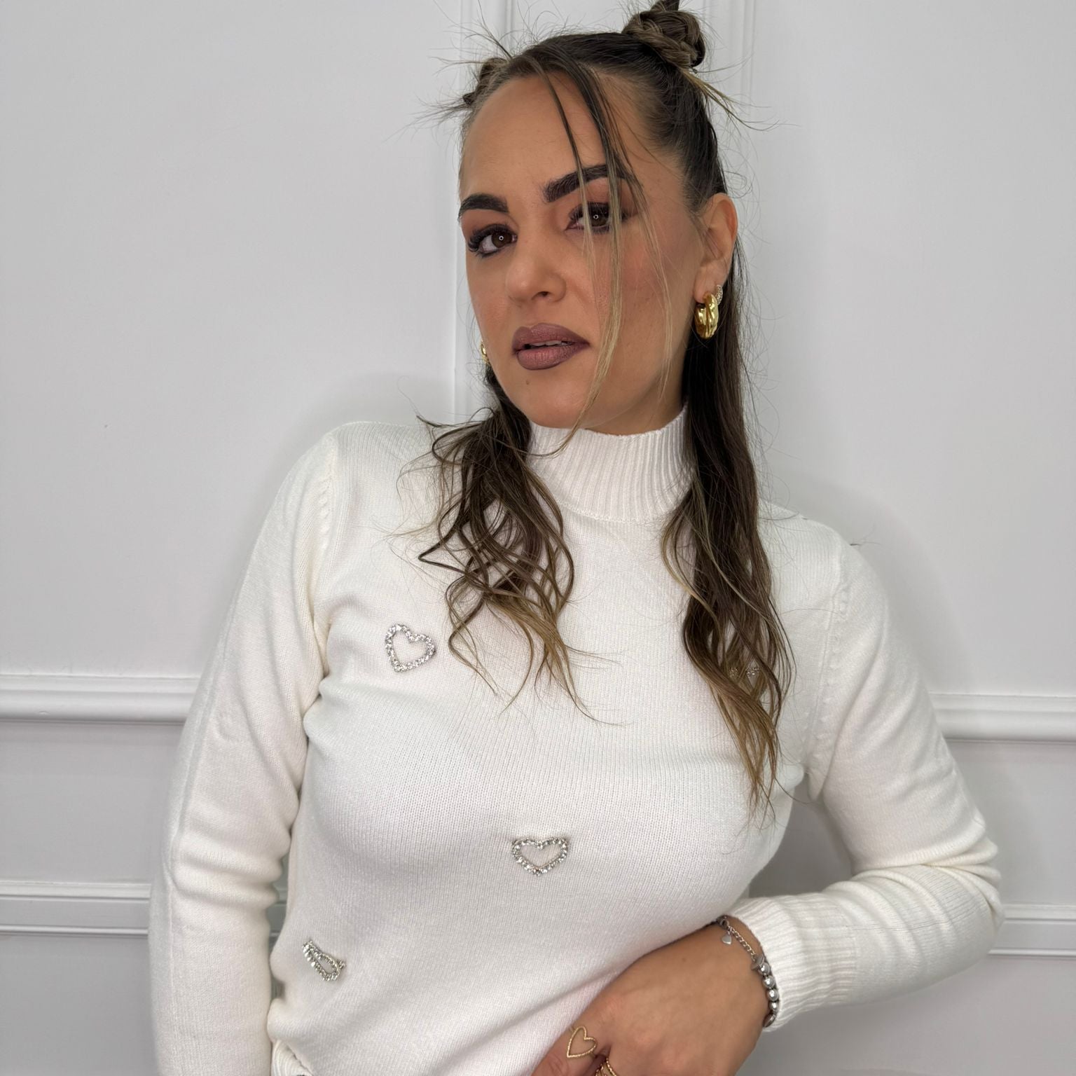 Maglione mezzo con collo con spille a cuore