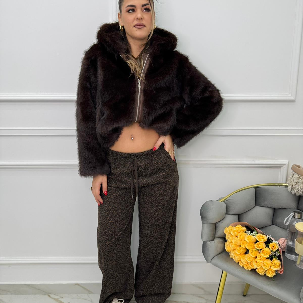 Pantalone palazzo animalier a coste