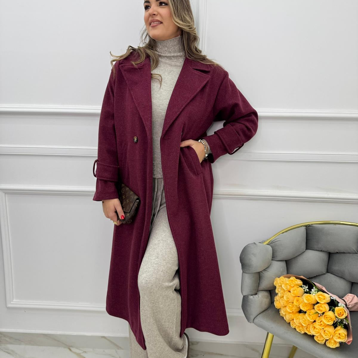 Cappotto lungo modello over doppio petto