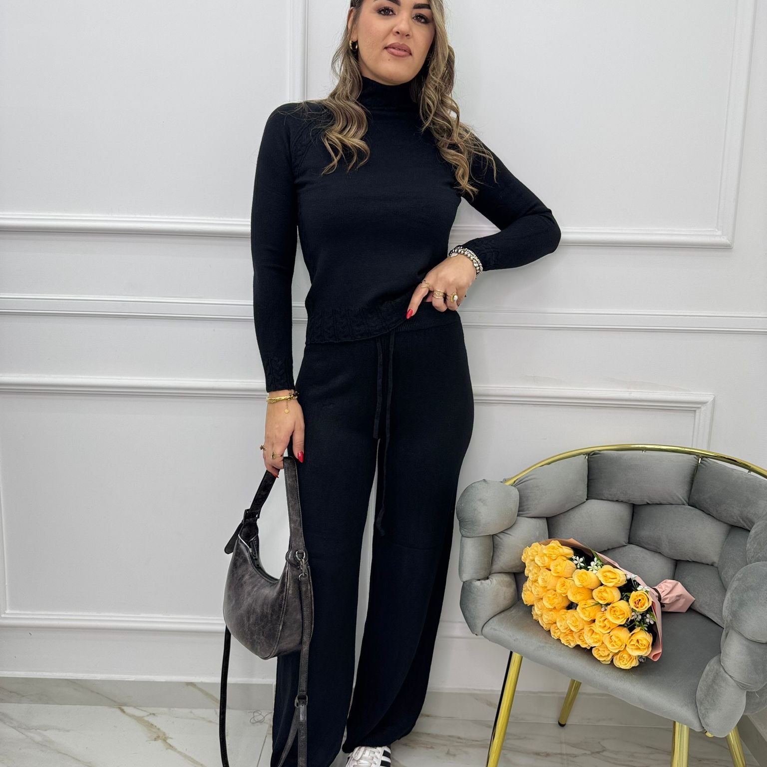 Coordinato 2 pezzi tinta unita con maglia collo alto