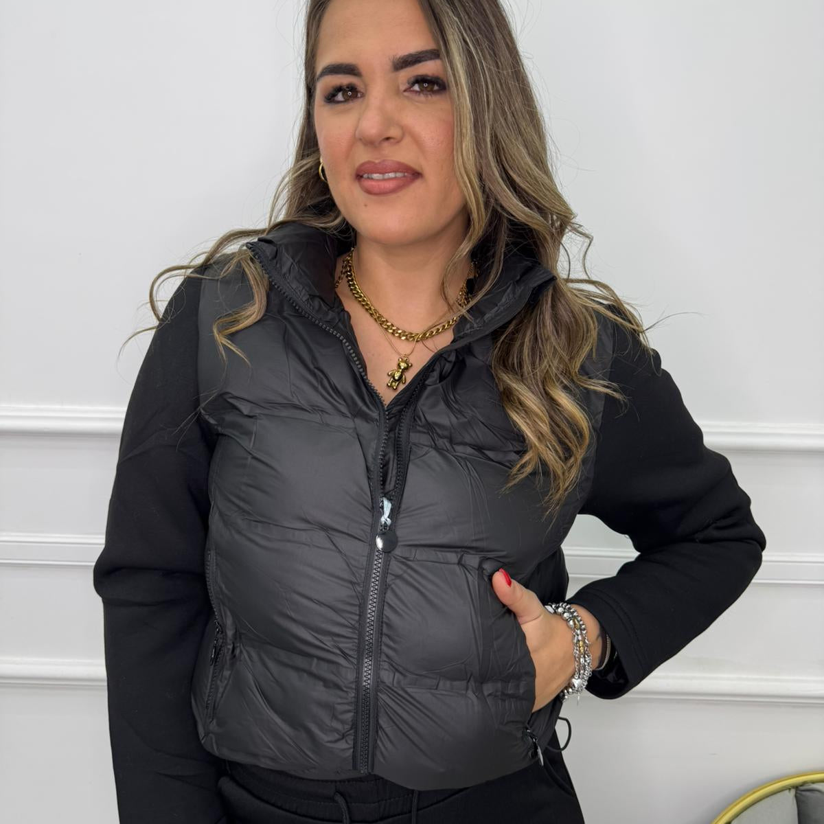 Giubbino tinta unita con maniche in tessuto