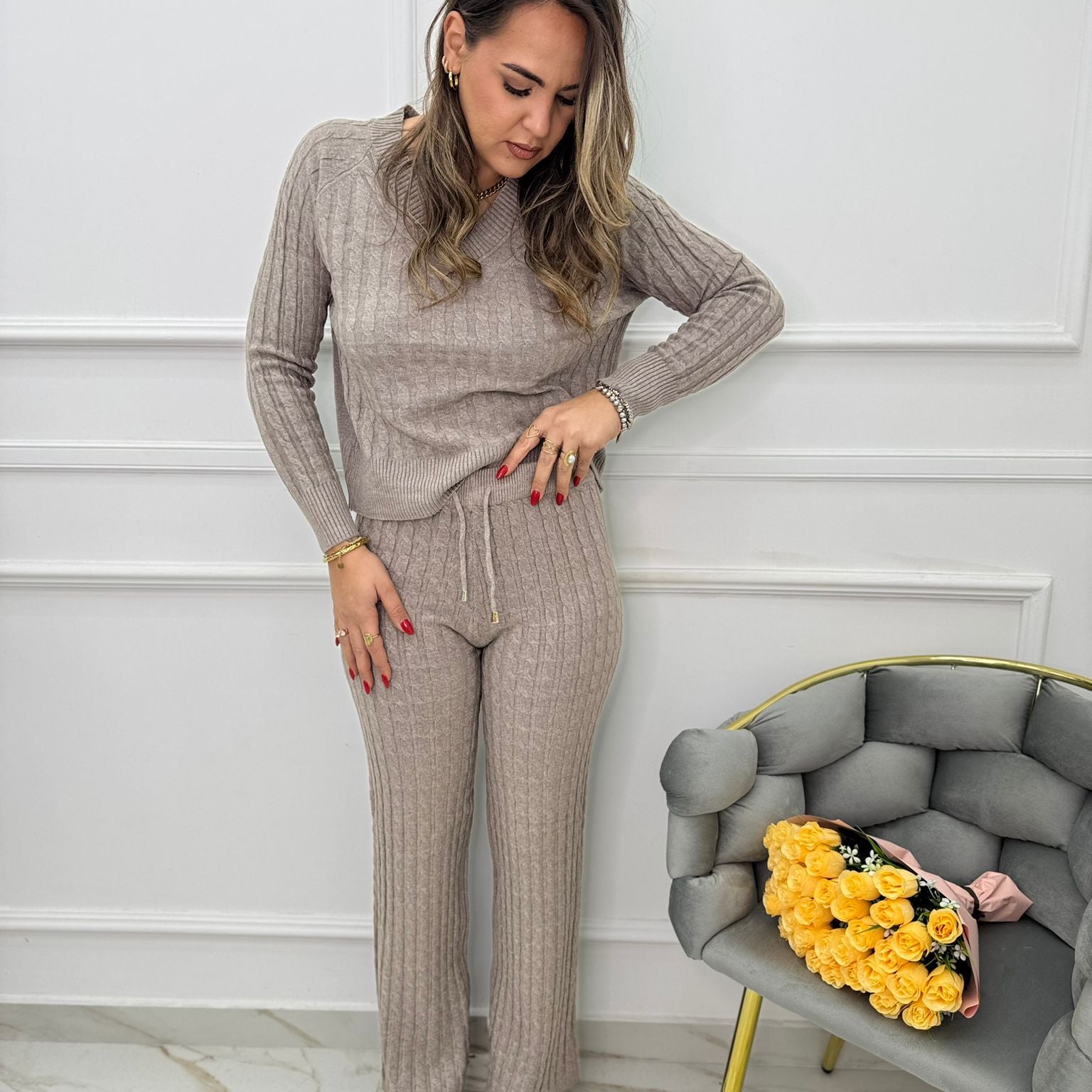 Coordinato 2 pezzi trama treccia