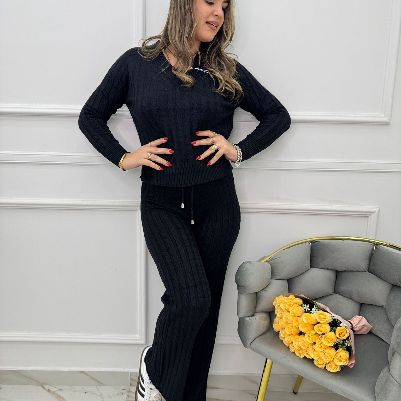 Coordinato 2 pezzi trama treccia