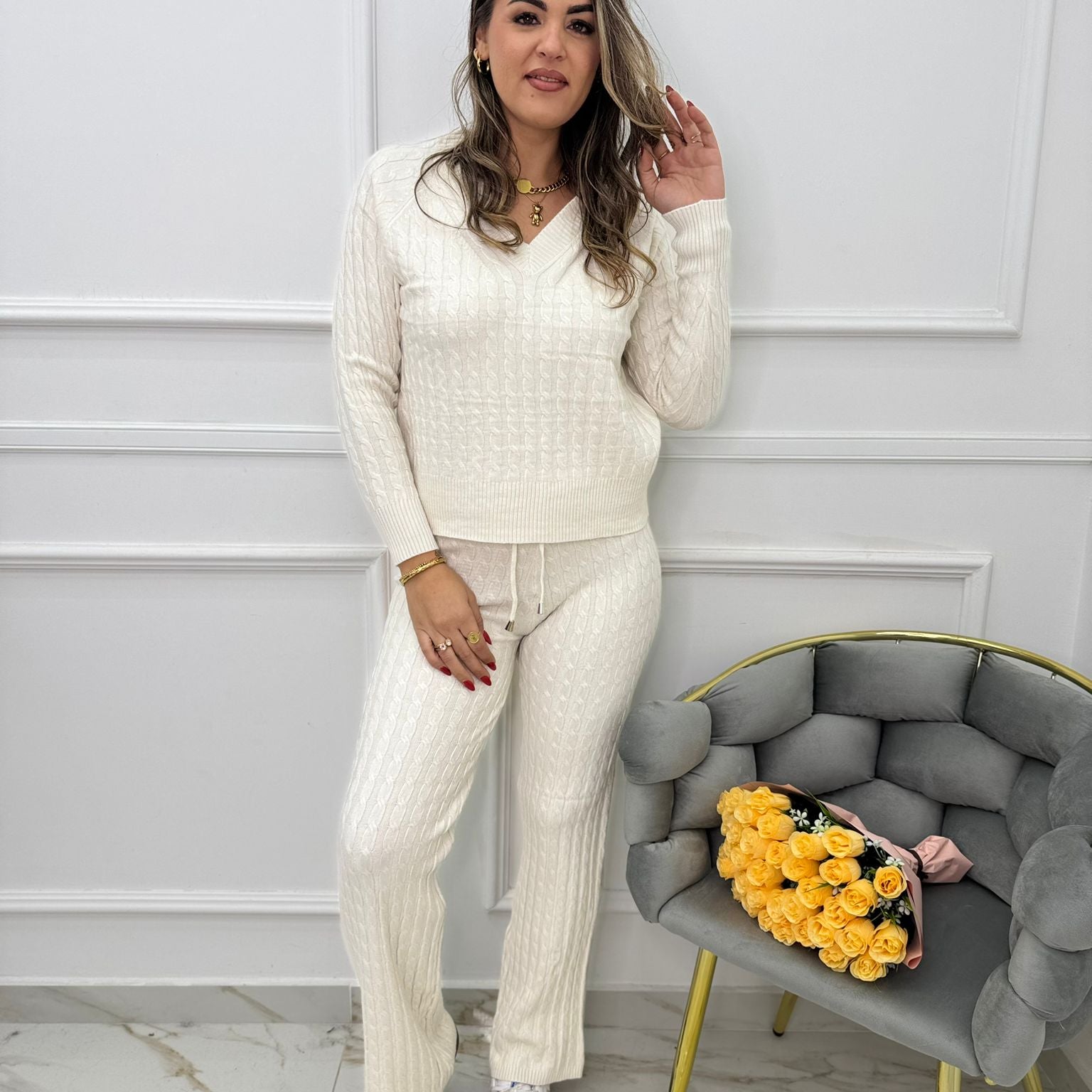 Coordinato 2 pezzi trama treccia