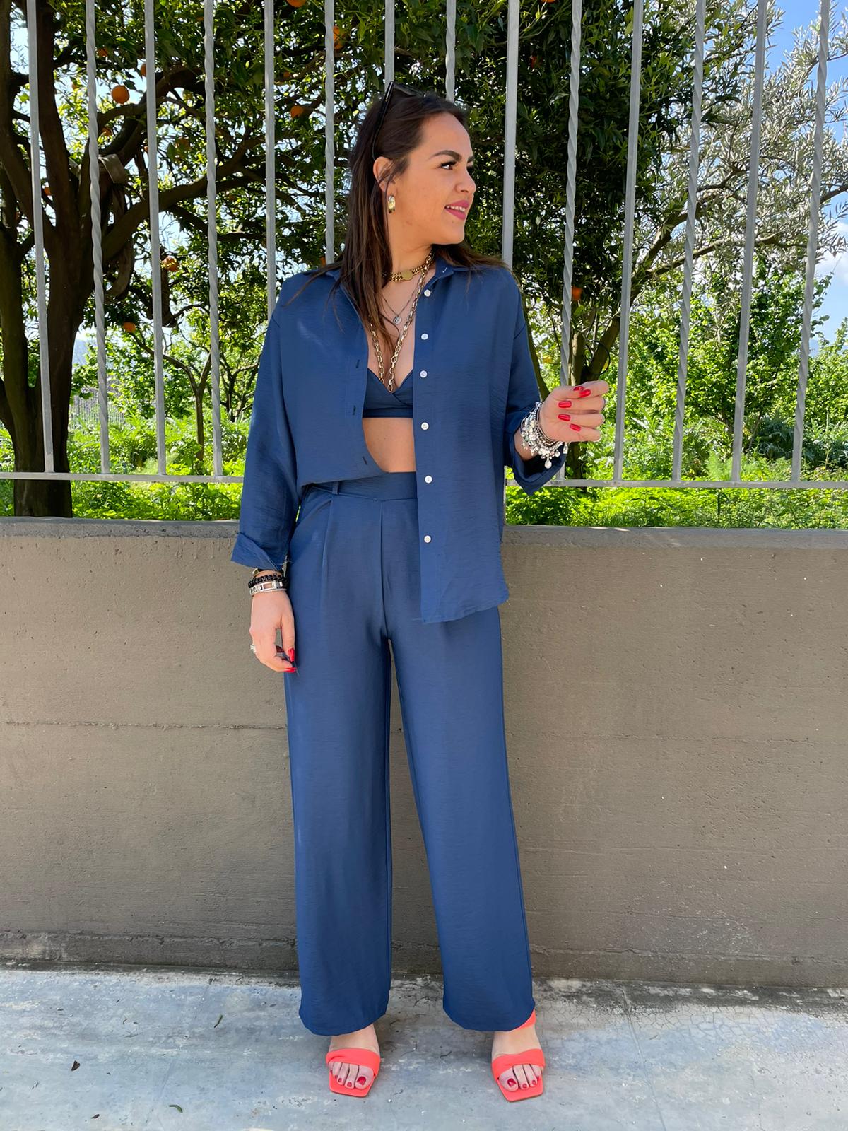 Coordinato 3 pezzi trama stropicciata