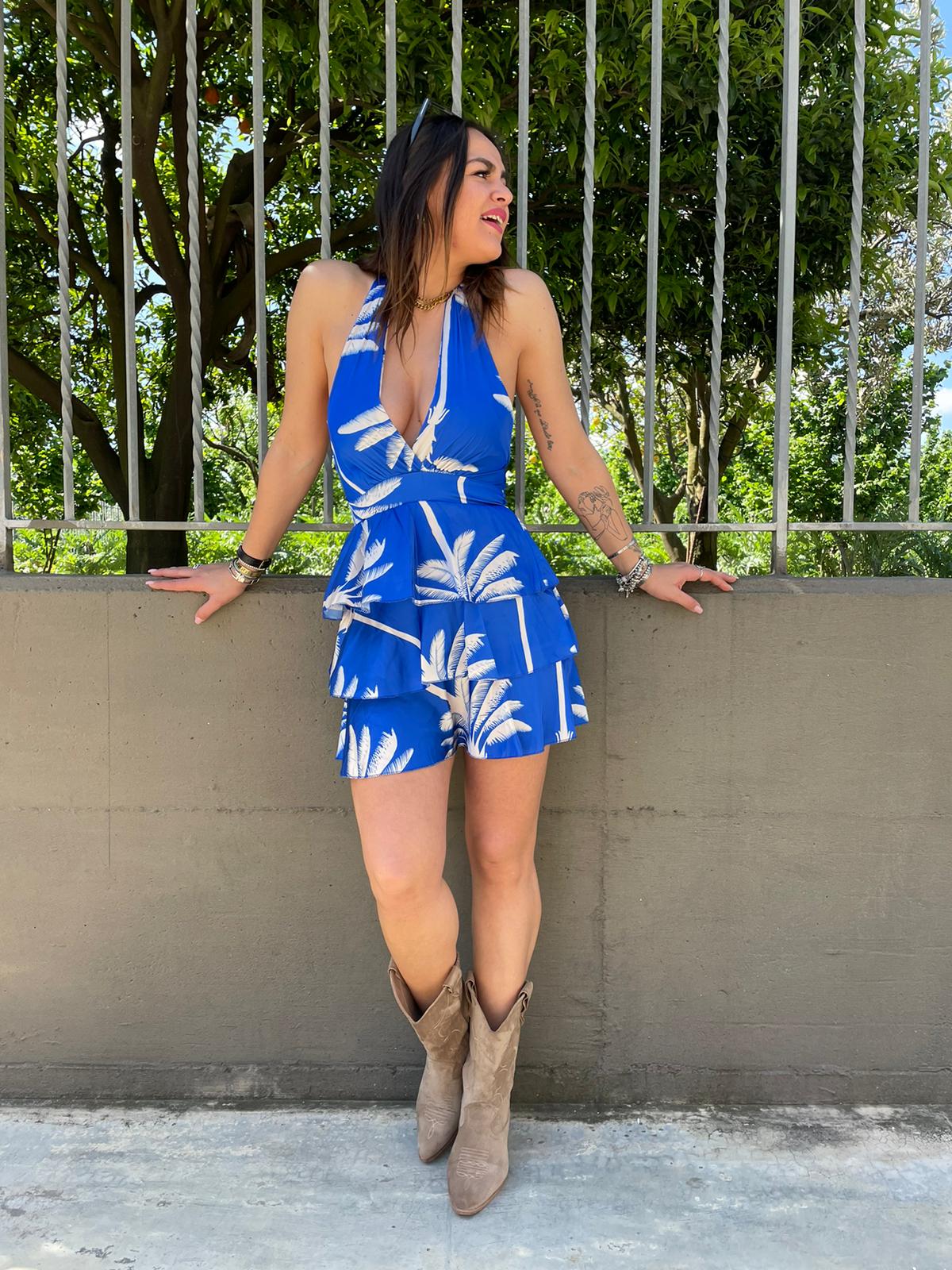 Vestitino fantasia palme con balze