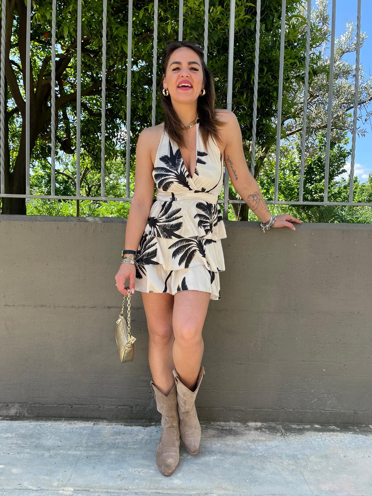 Vestitino fantasia palme con balze