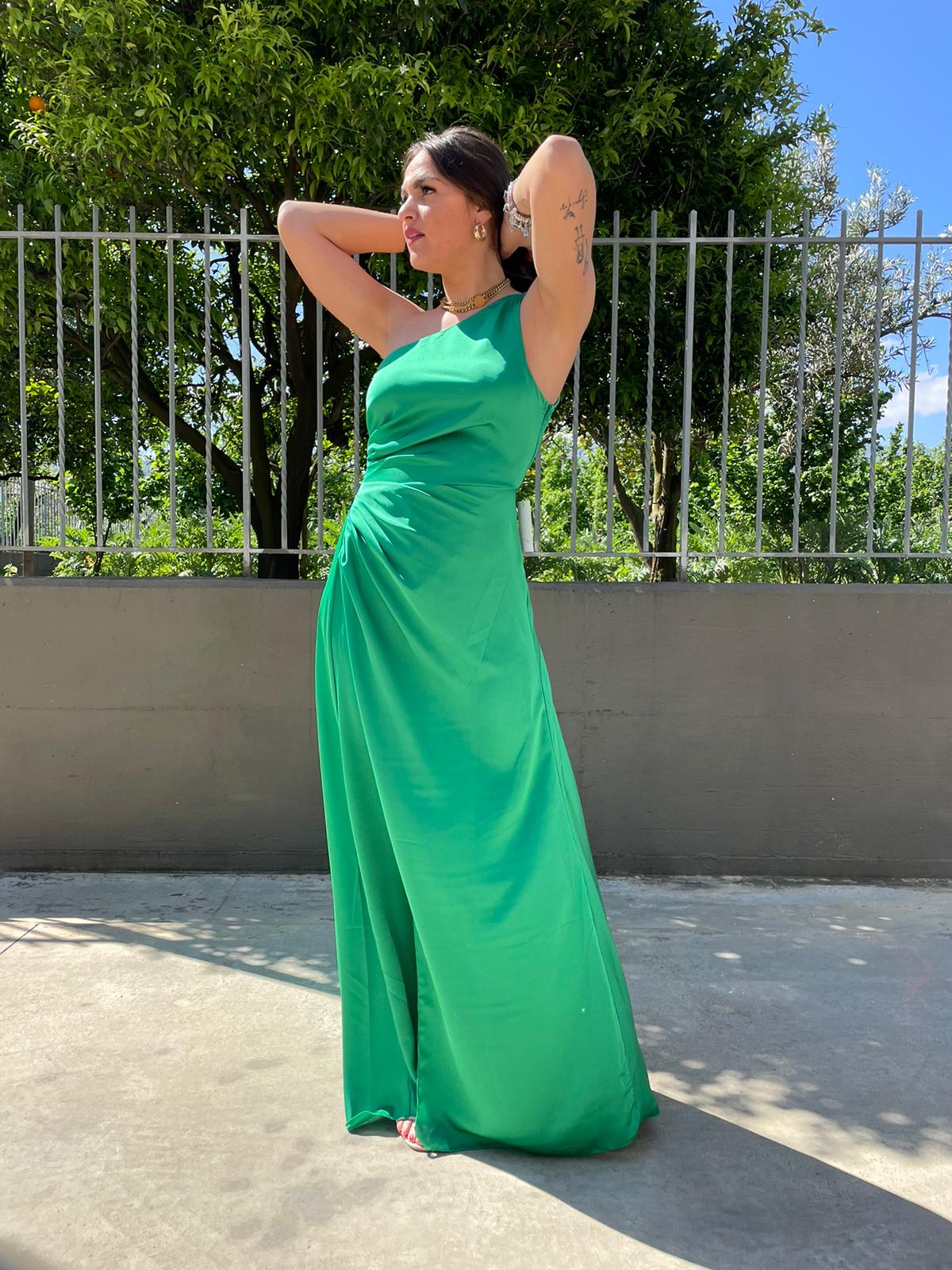 Vestito lungo effetto seta mono spalla