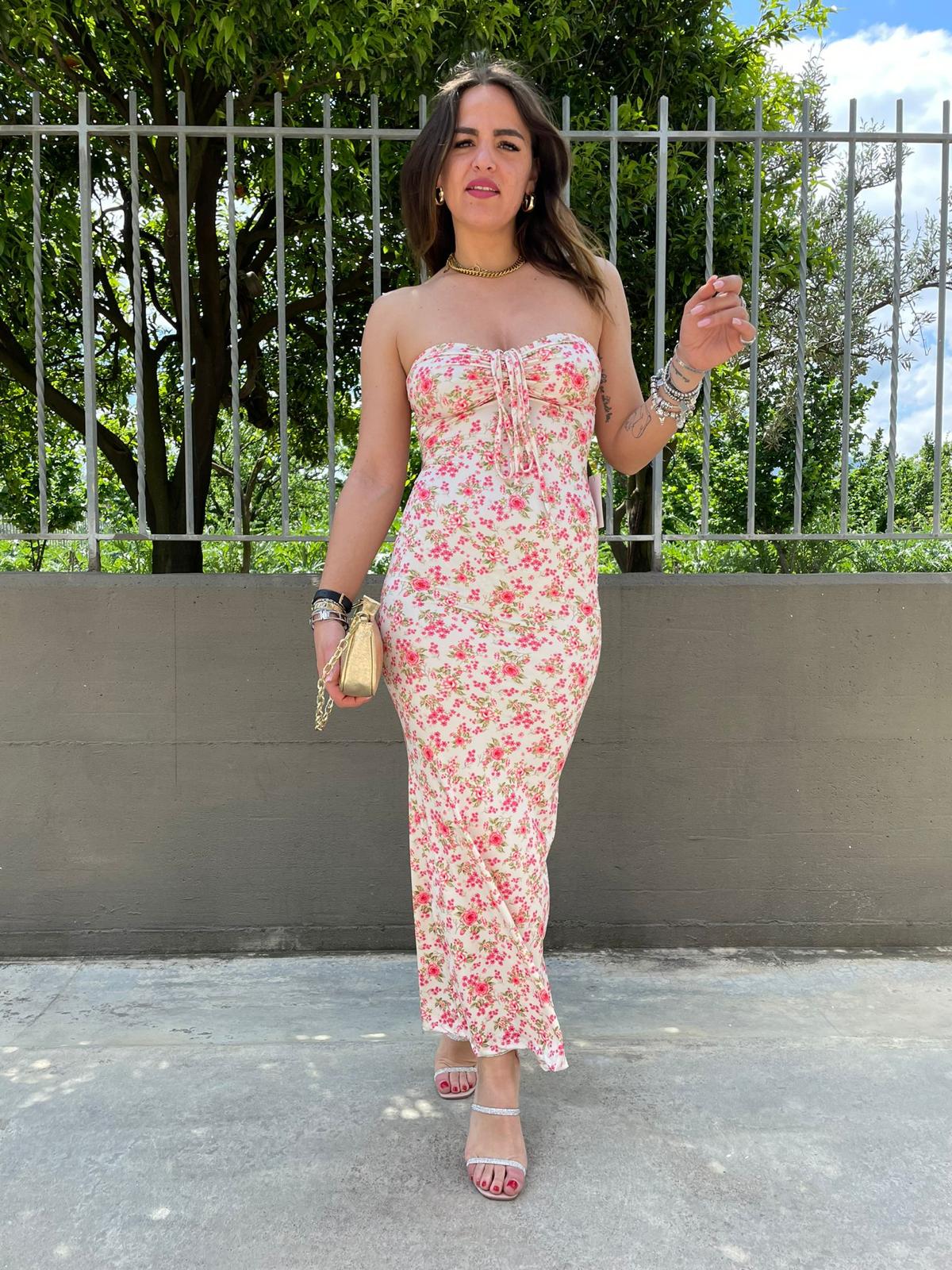 Vestito lungo a fascia fantasia floreale