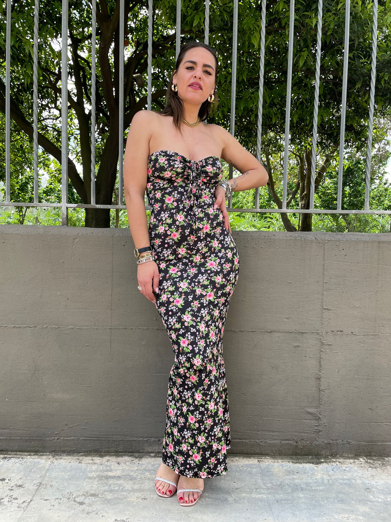 Vestito lungo a fascia fantasia floreale