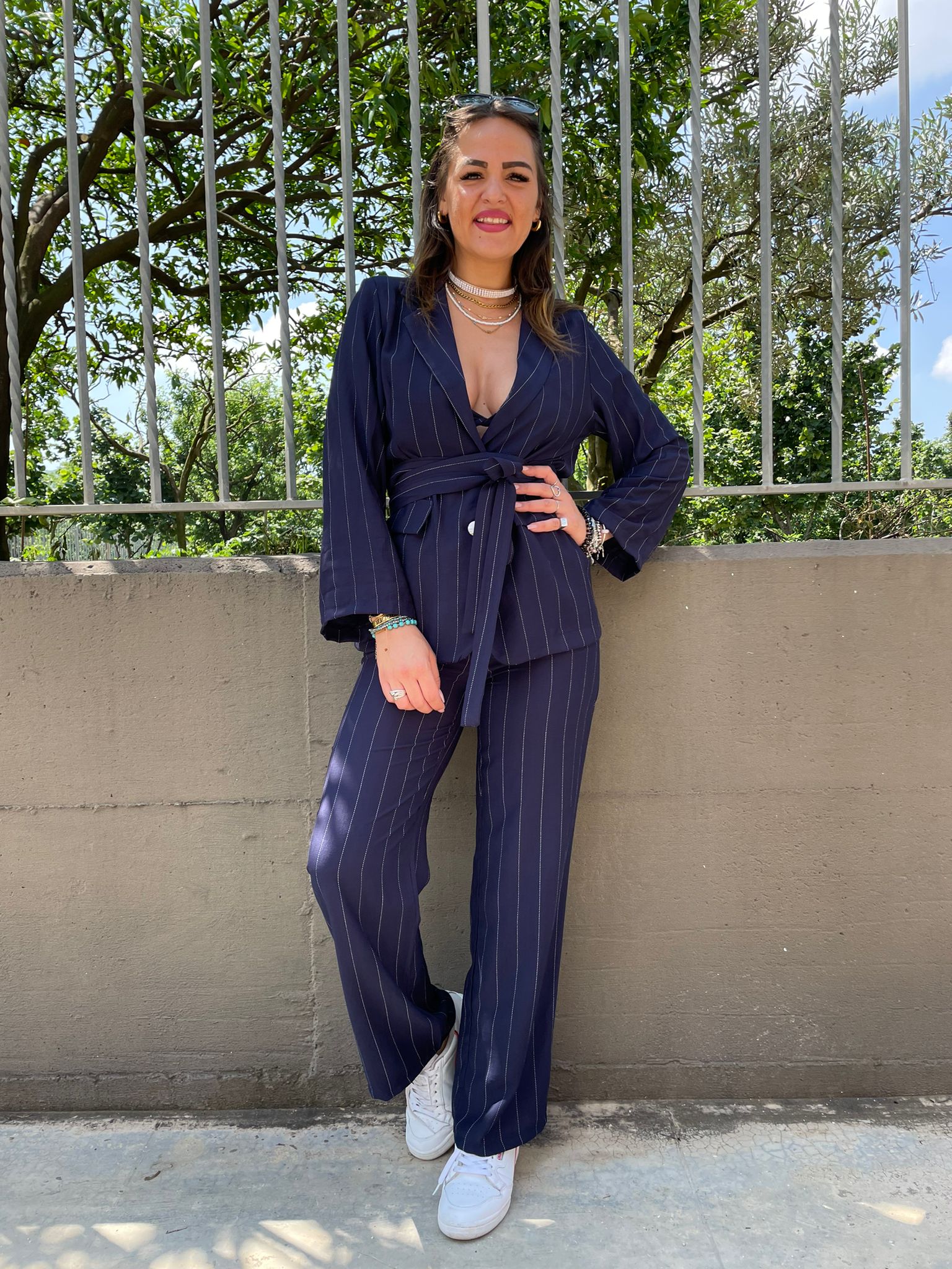 Tailleur effetto lino 3 pezzi fantasia righe