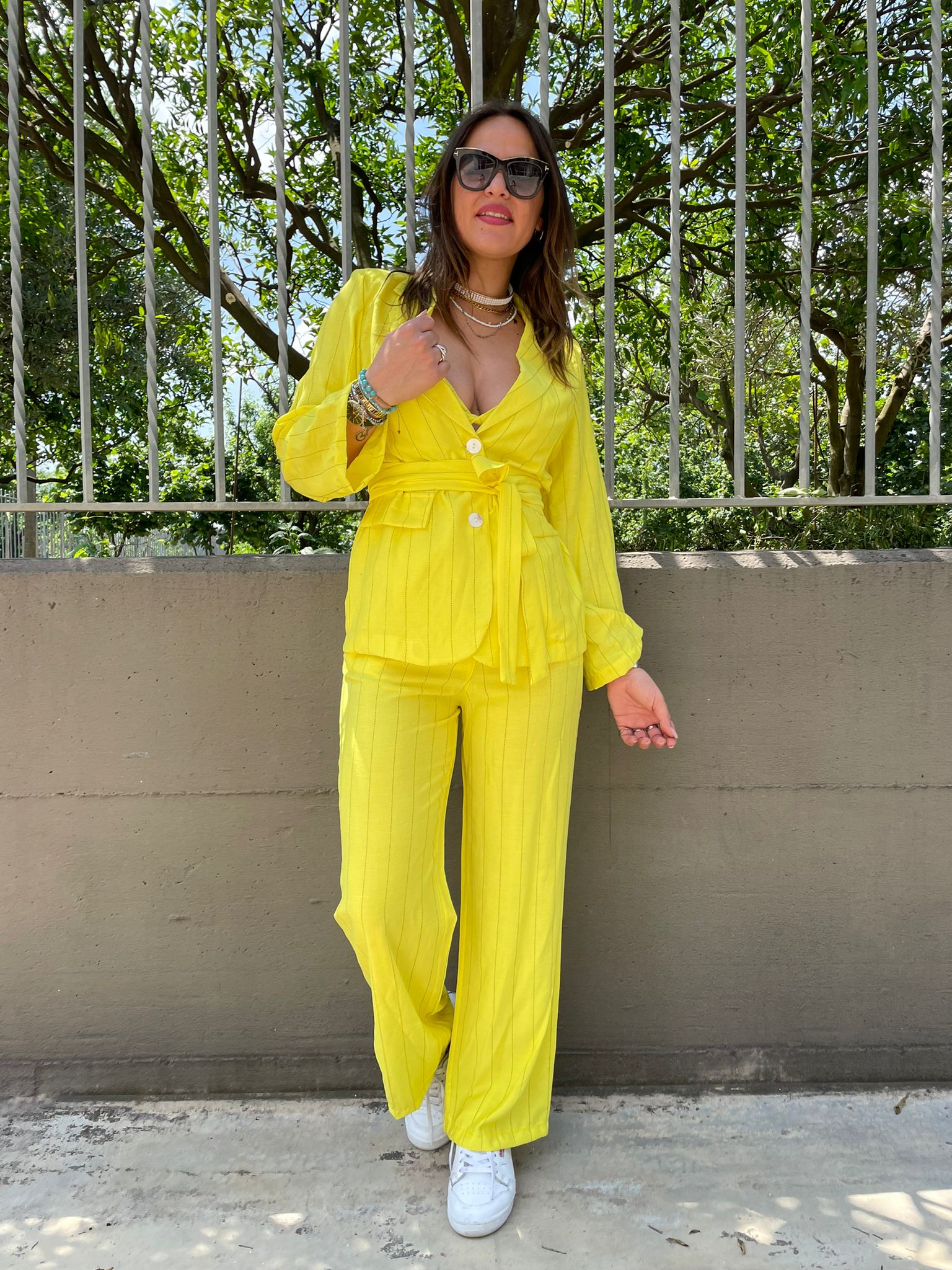 Tailleur effetto lino 3 pezzi fantasia righe