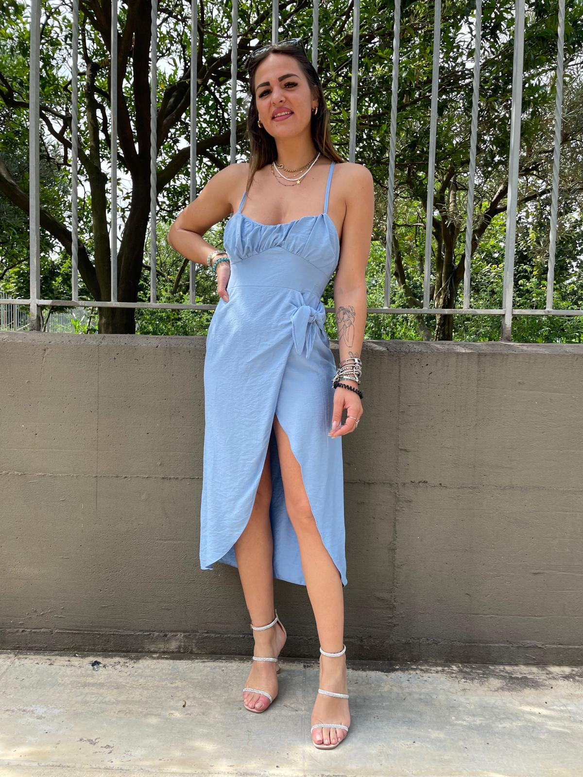 Vestito midi effetto lino con nodo laterale