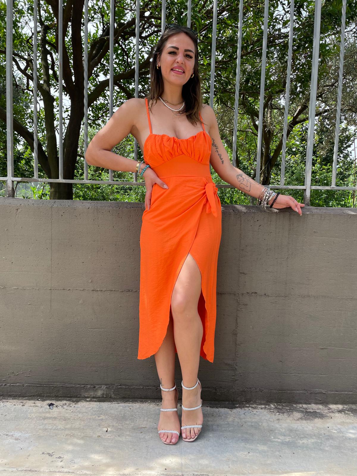 Vestito midi effetto lino con nodo laterale
