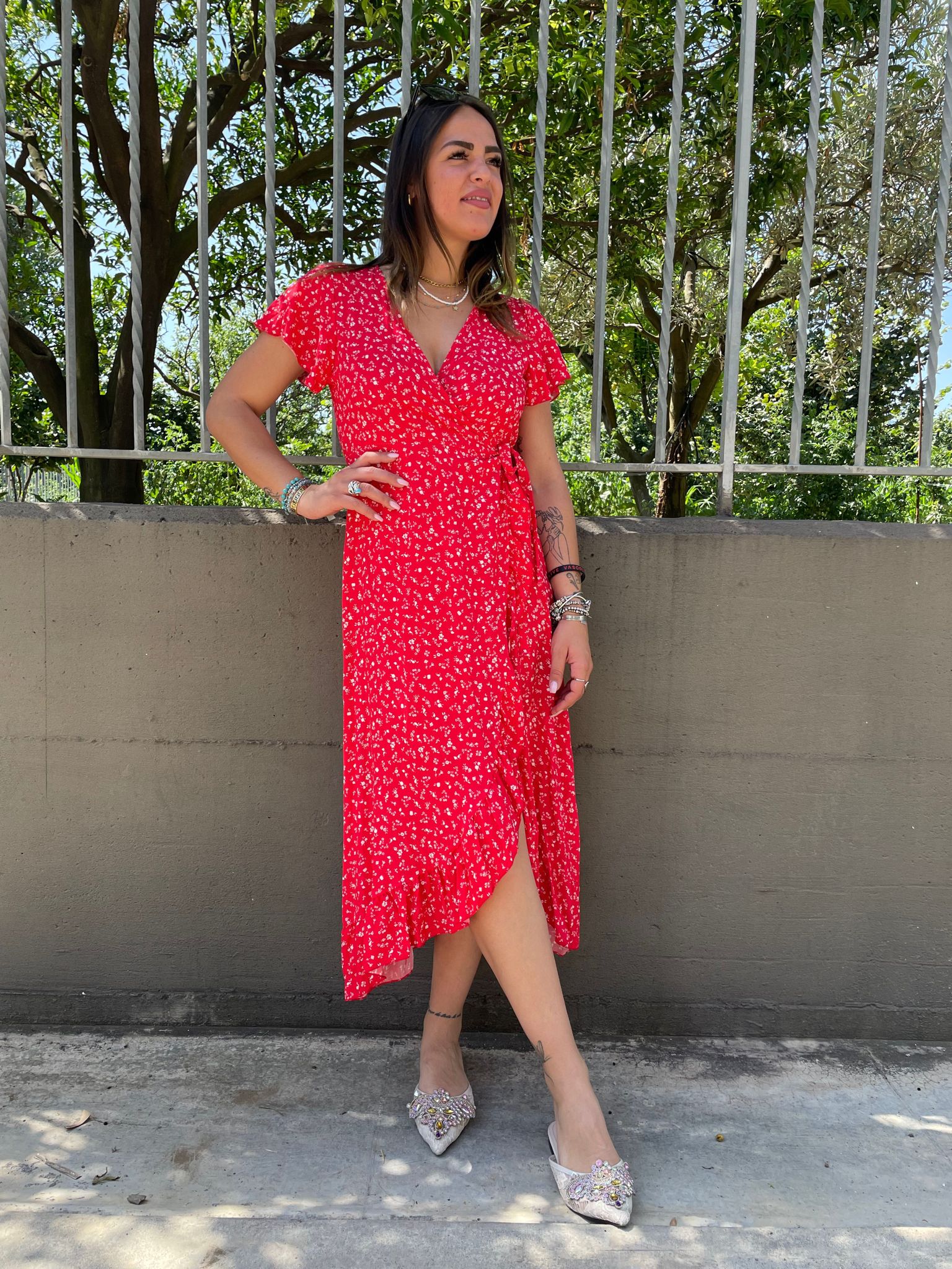 Vestito lungo a portafoglio fantasia floreale