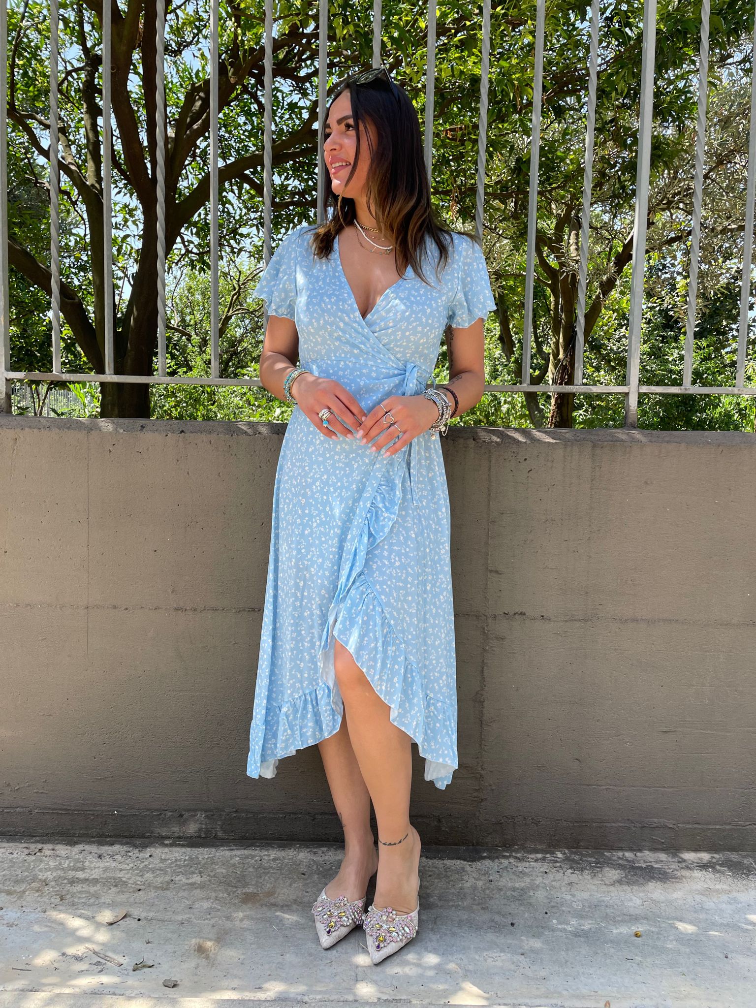 Vestito lungo a portafoglio fantasia floreale