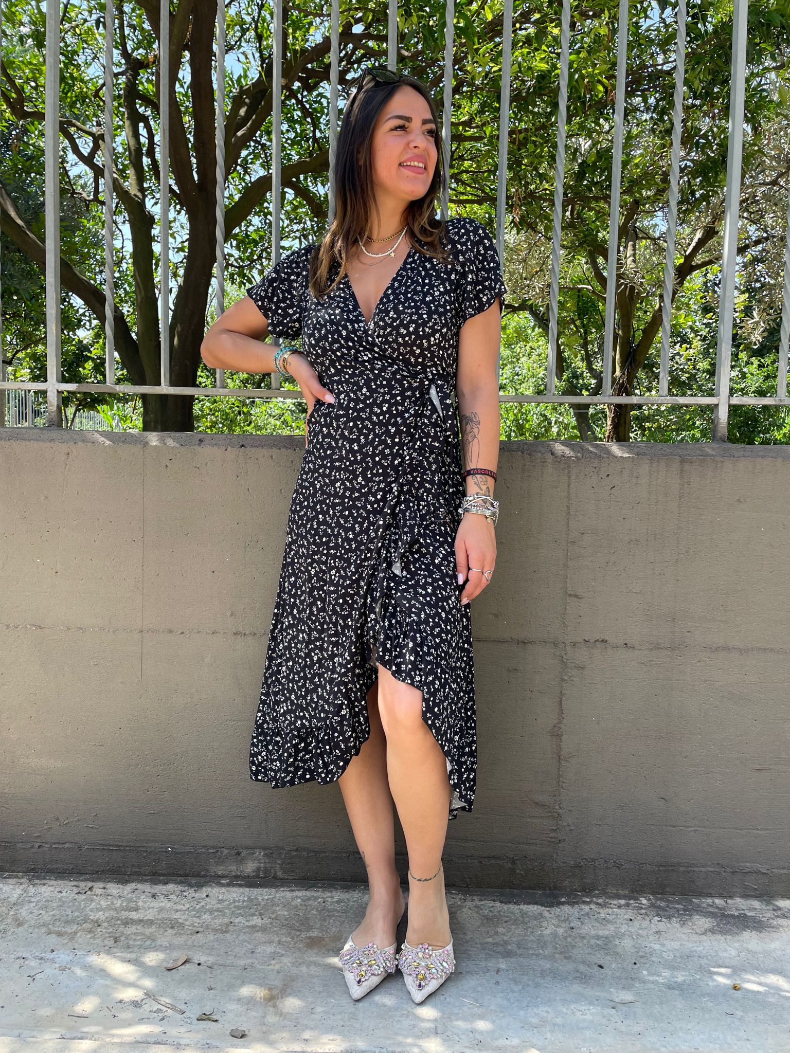 Vestito lungo a portafoglio fantasia floreale