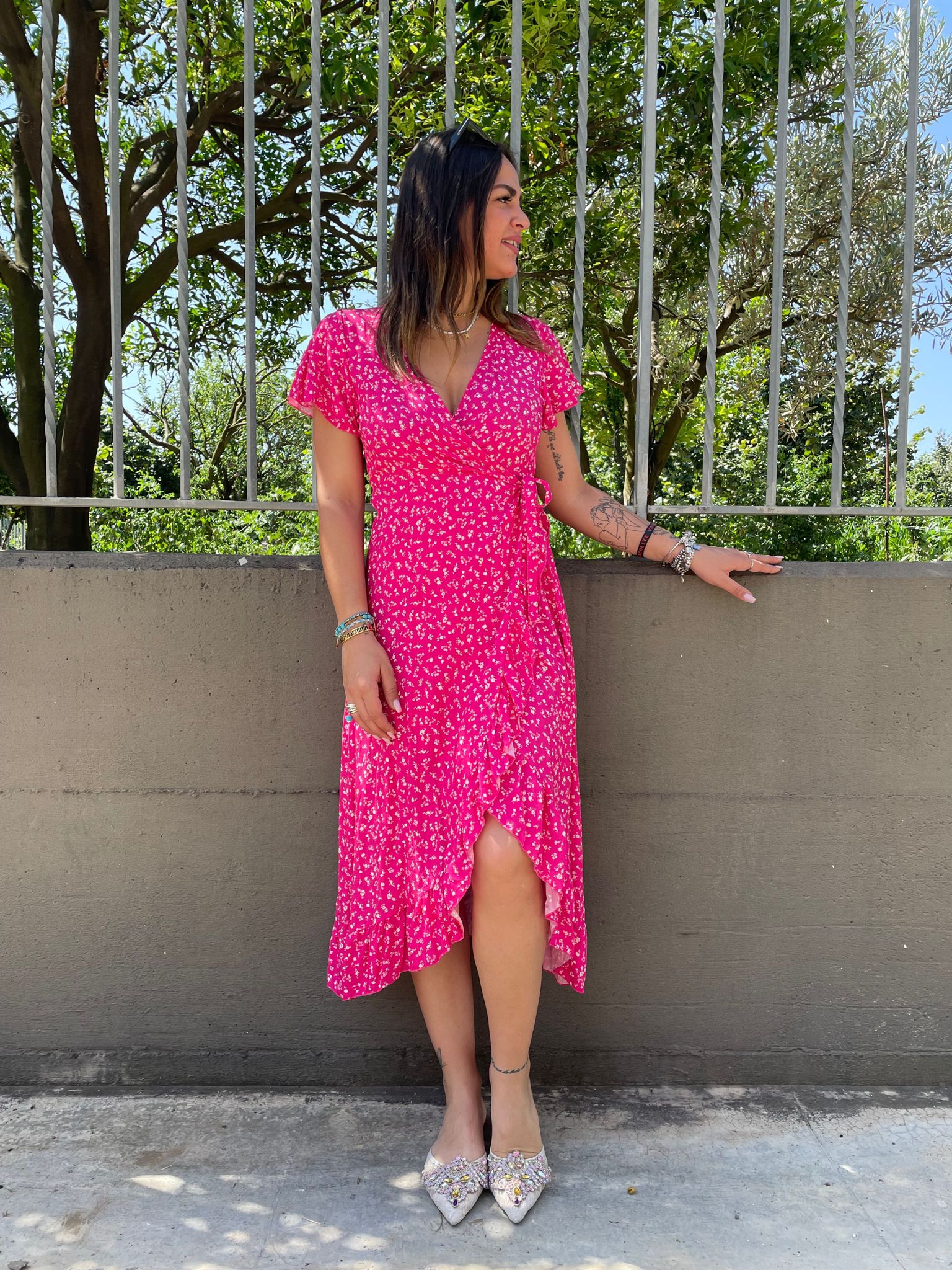 Vestito lungo a portafoglio fantasia floreale