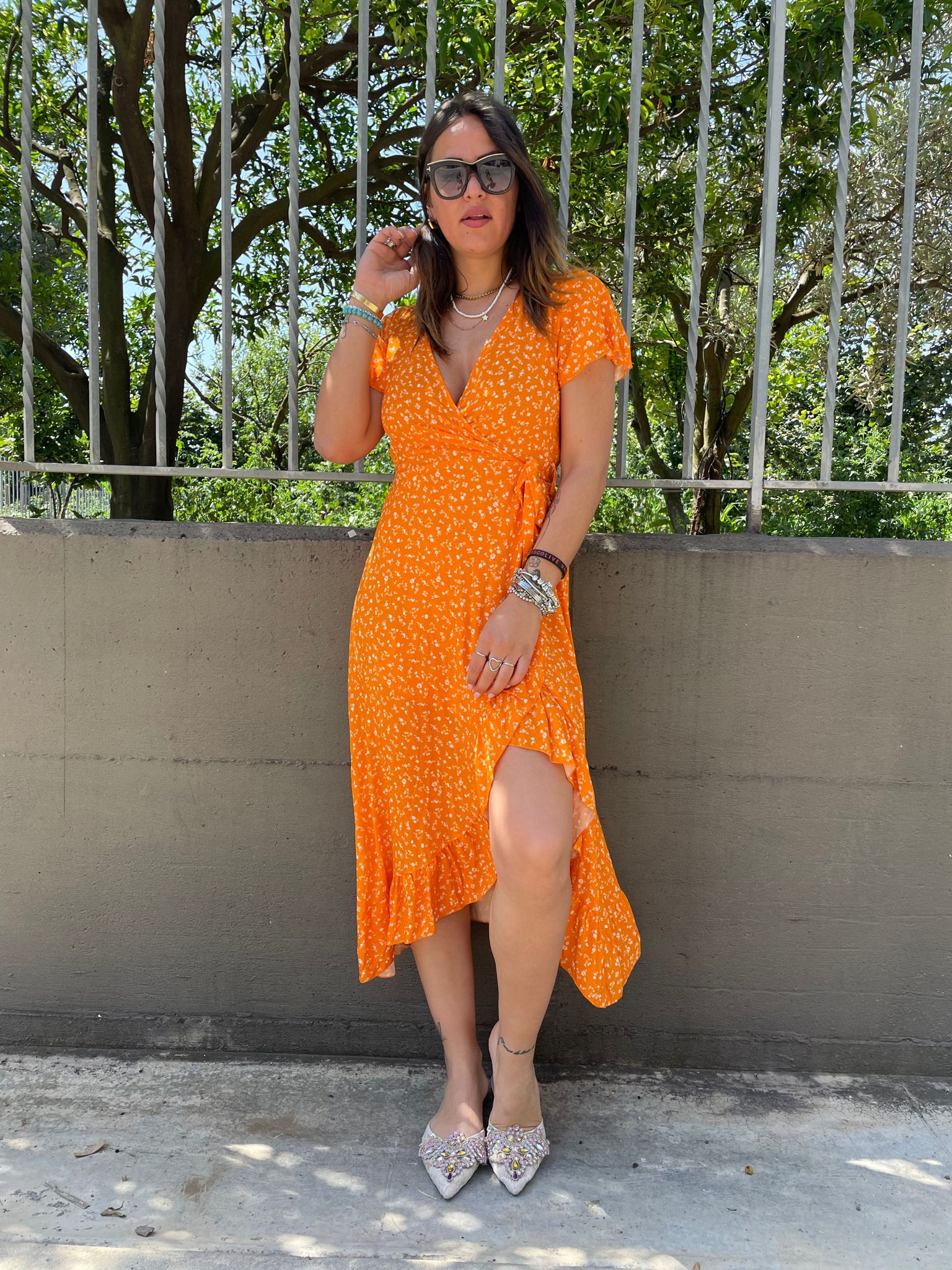 Vestito lungo a portafoglio fantasia floreale