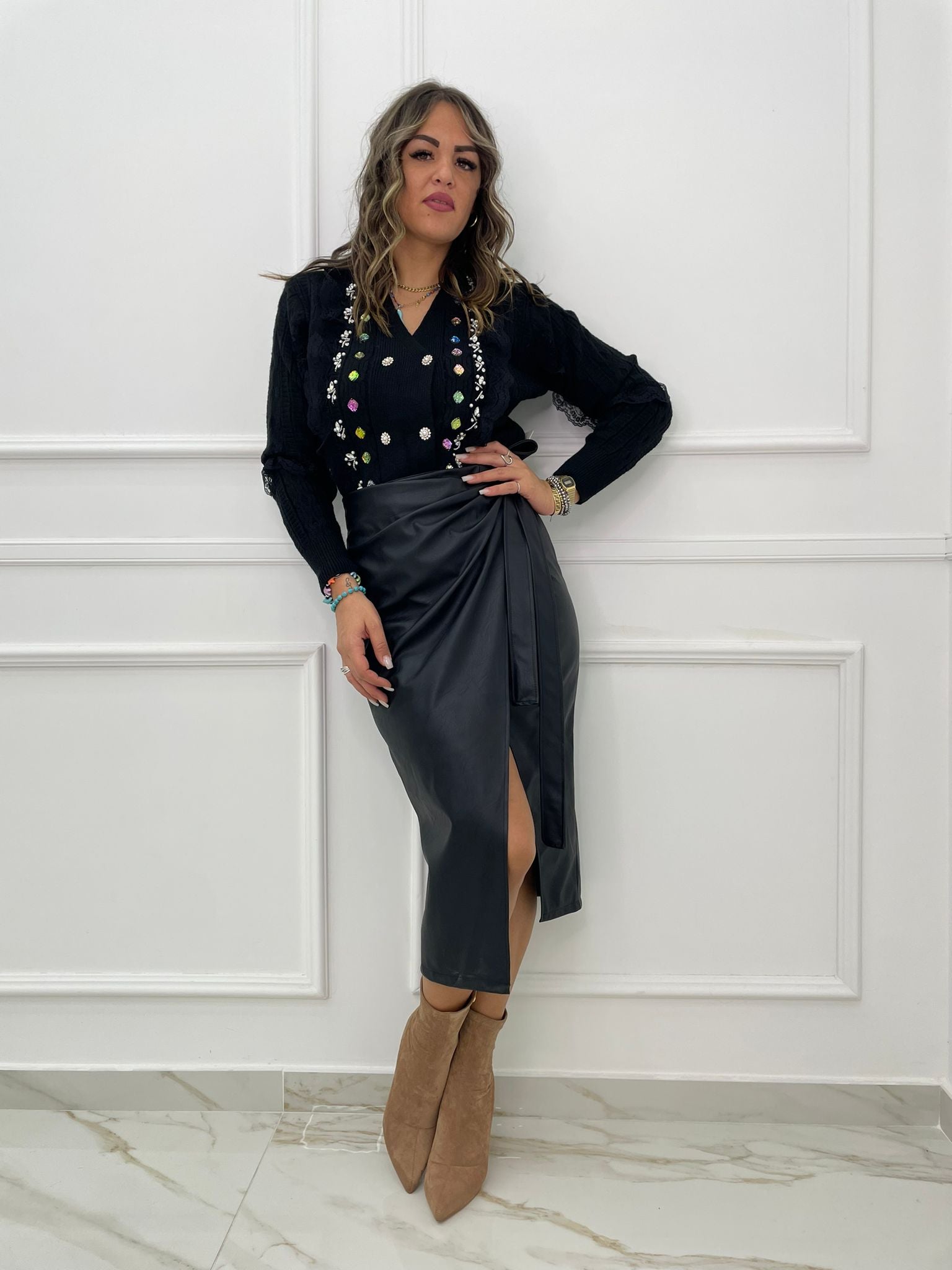 Gonna in eco pelle con nodo laterale