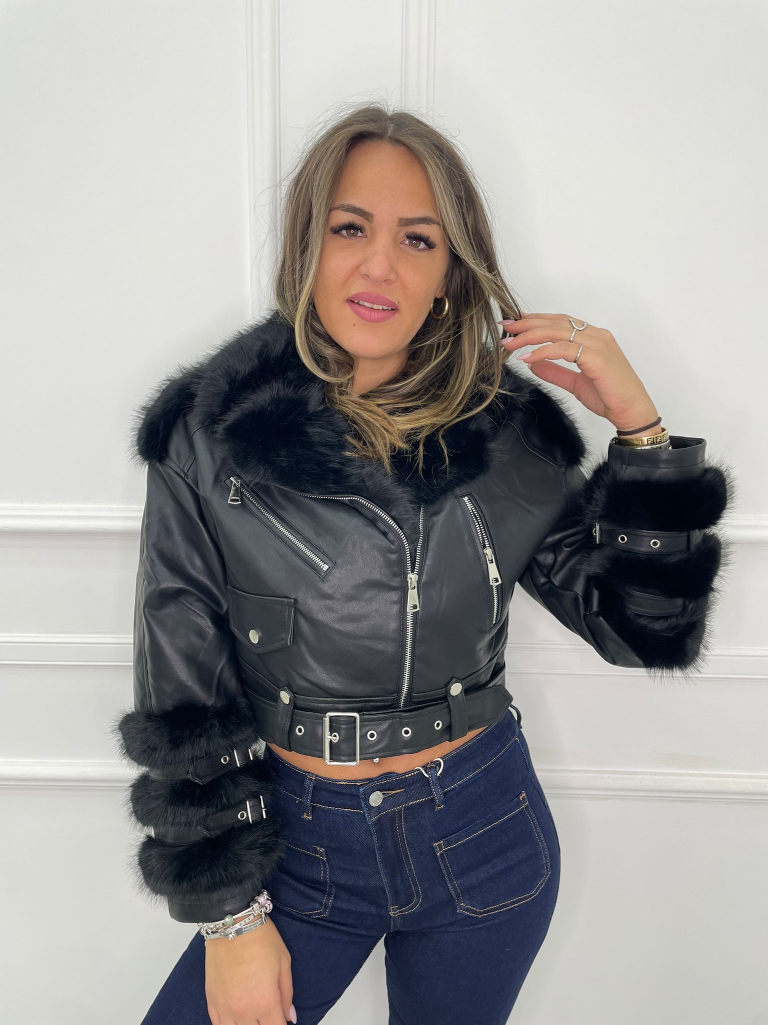 Ecopelle Giacca Di Pelle Con Pelliccia Donna Solada Giacca Donna