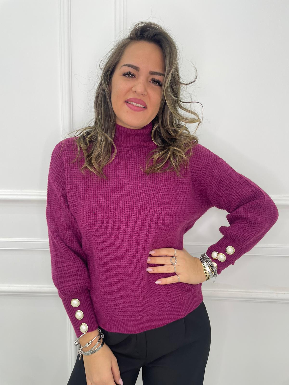 Collo Alto Maglioncino Bottoni Bottoni Maglione Solo Collo