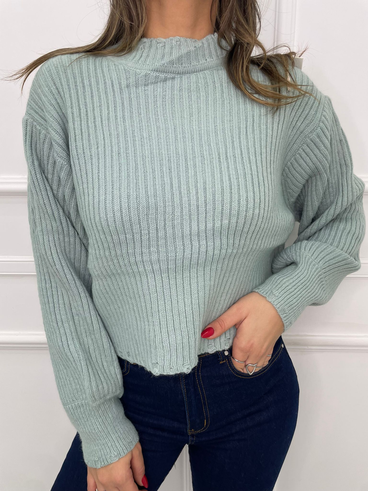 Maglione over trama coste tinta unita