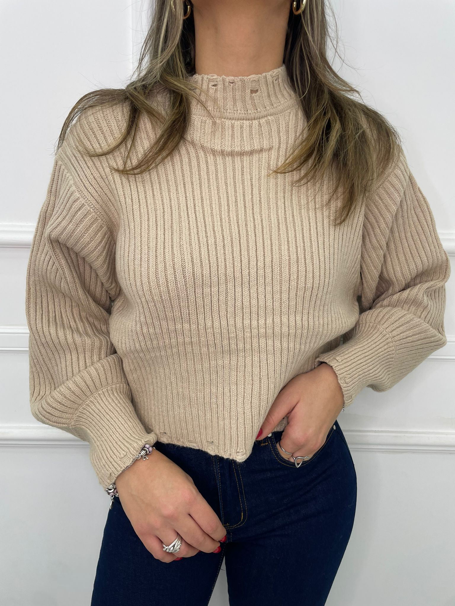 Maglione over trama coste tinta unita