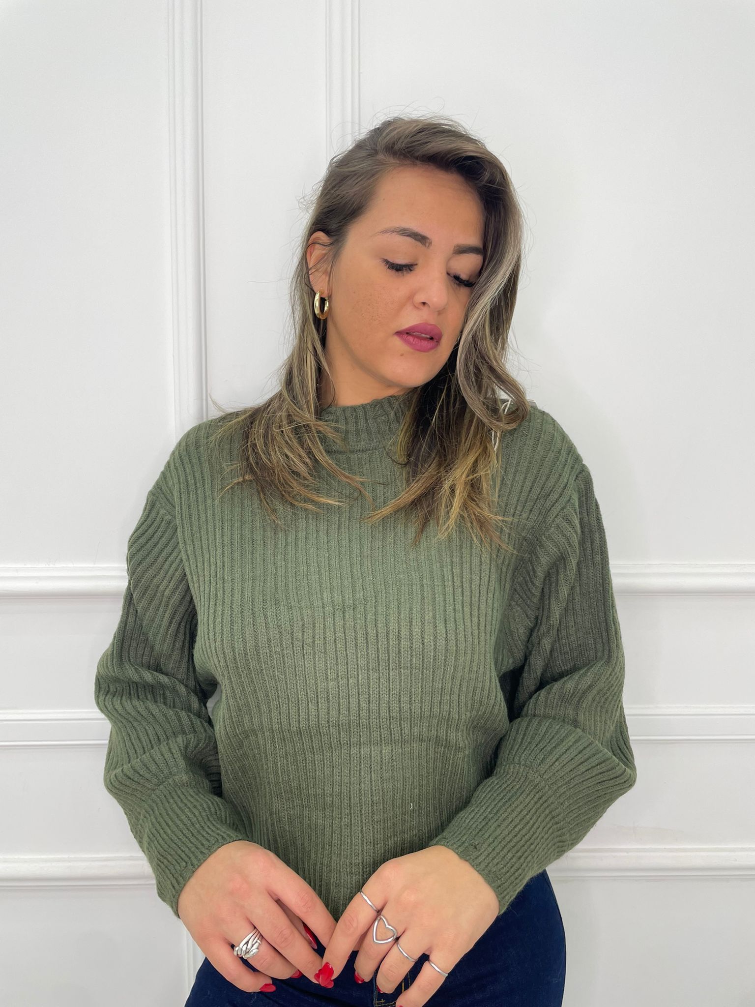 Maglione over trama coste tinta unita