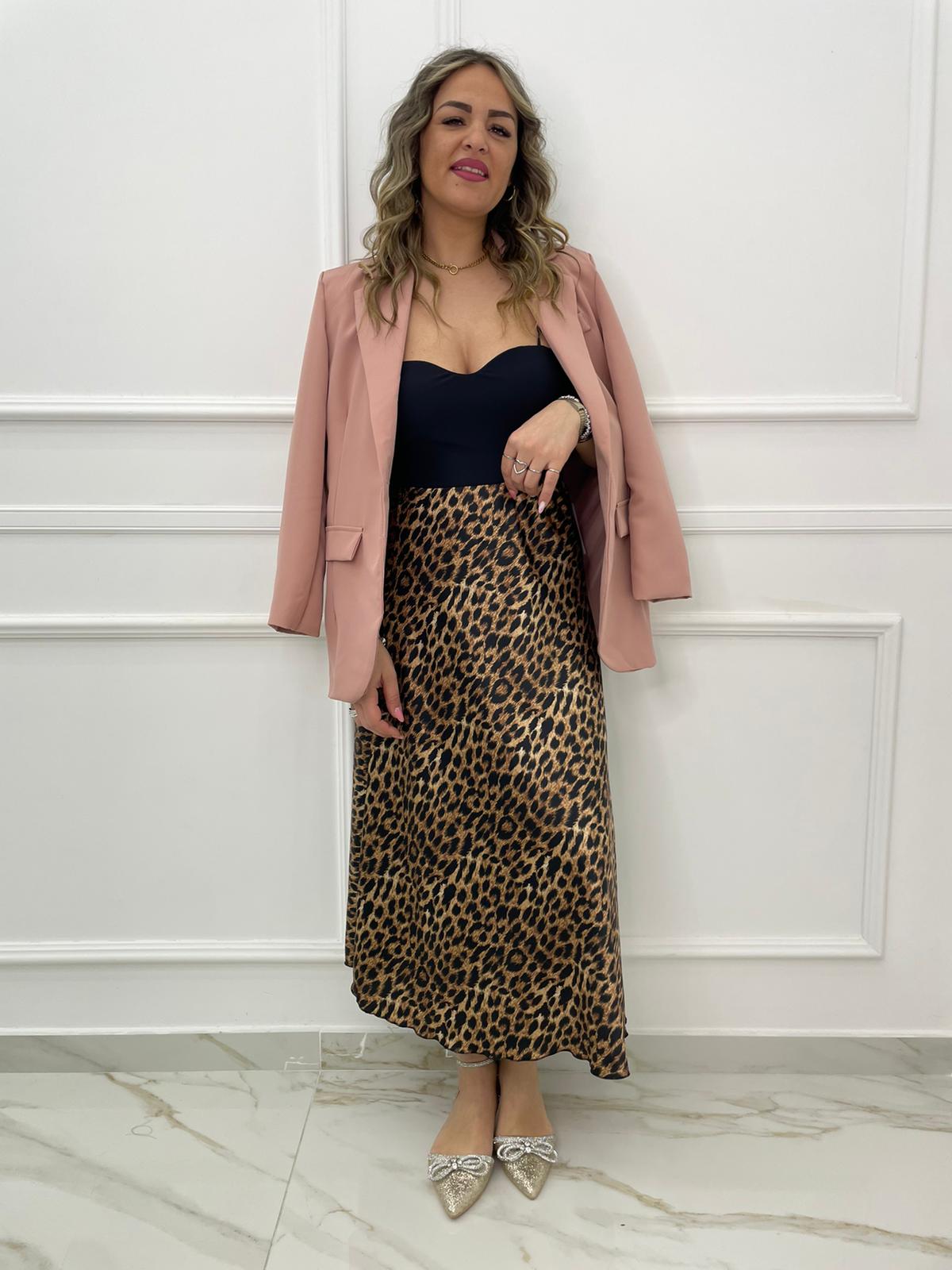 Gonna lunga animalier effetto raso