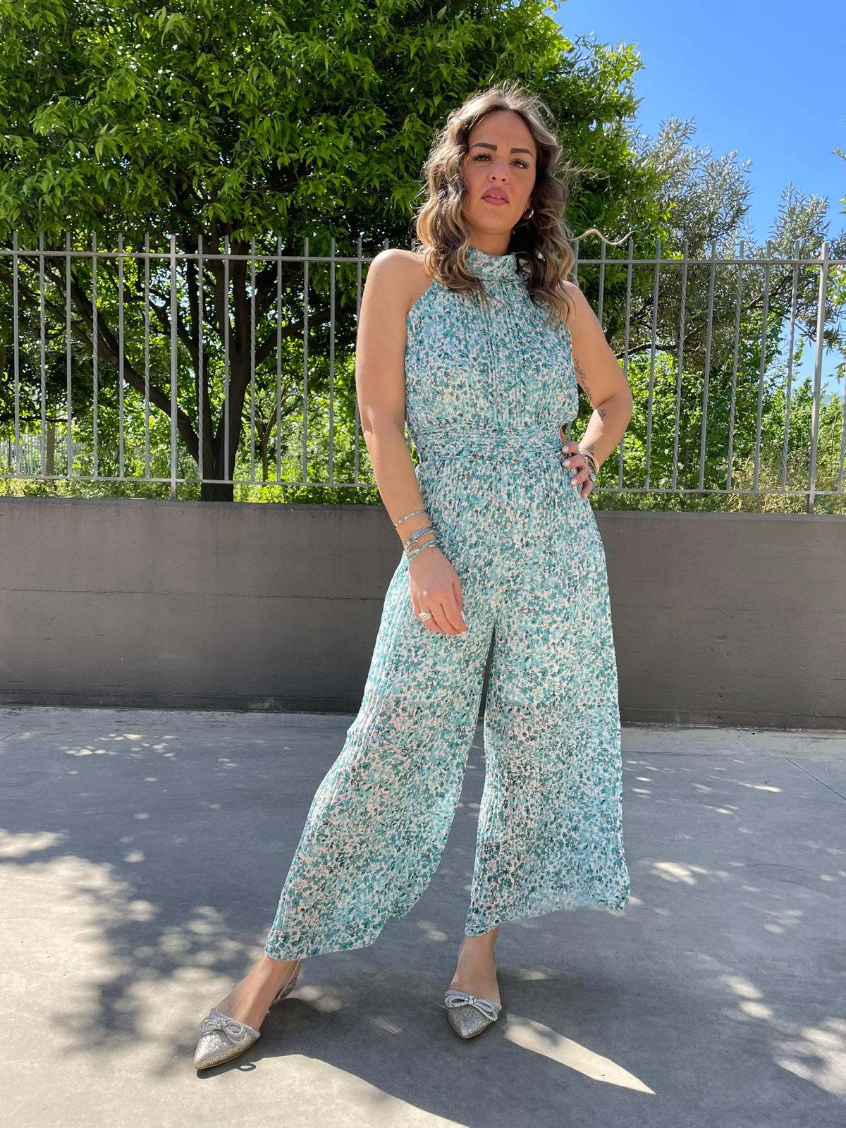 Tuta intera plissettata fantasia fiori