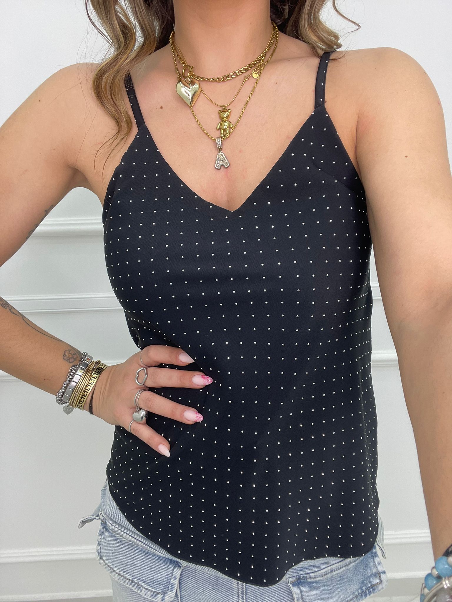 Top tinta unita con swarovski