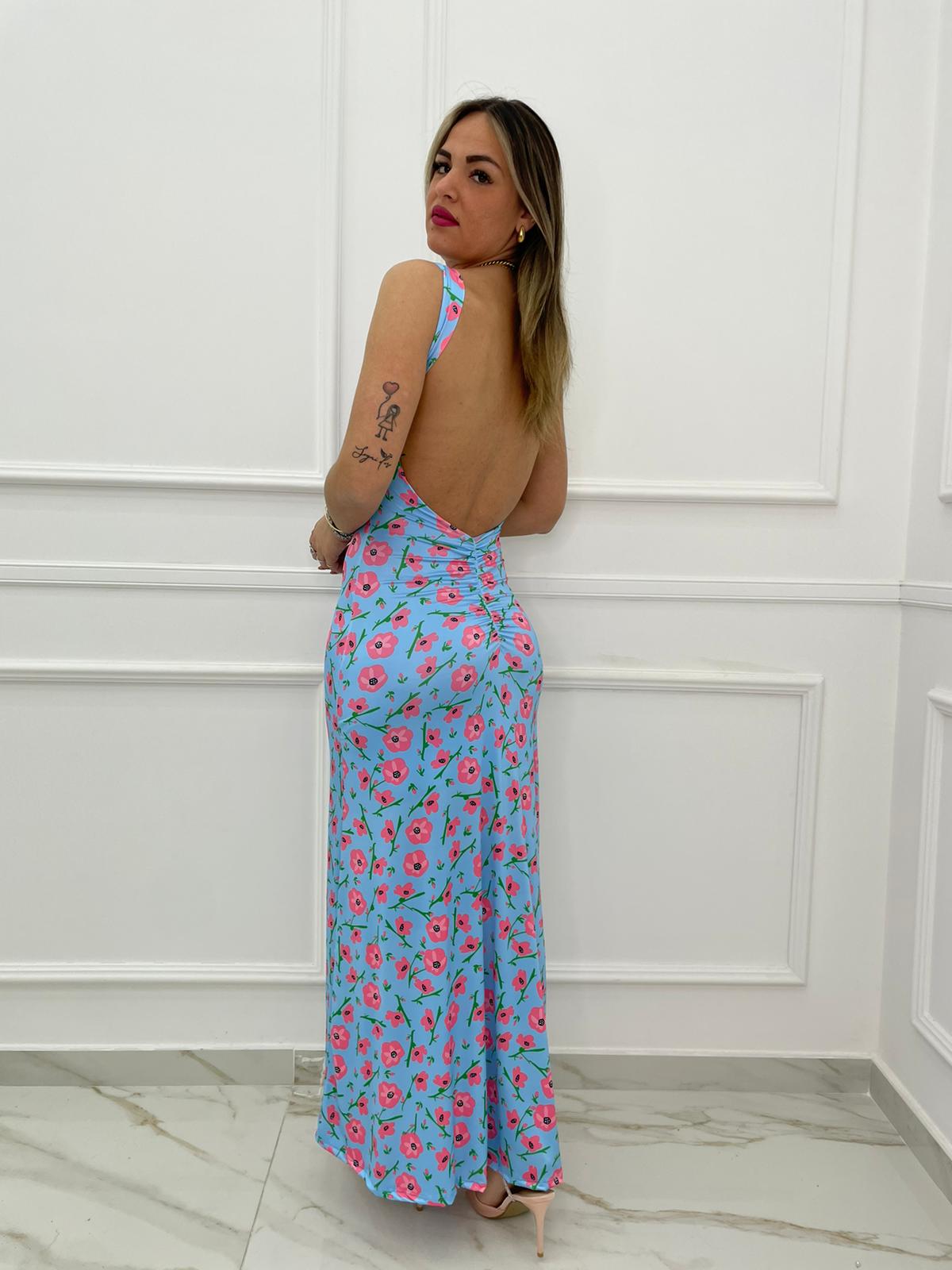 Vestito lungo flowers con schiena scoperta
