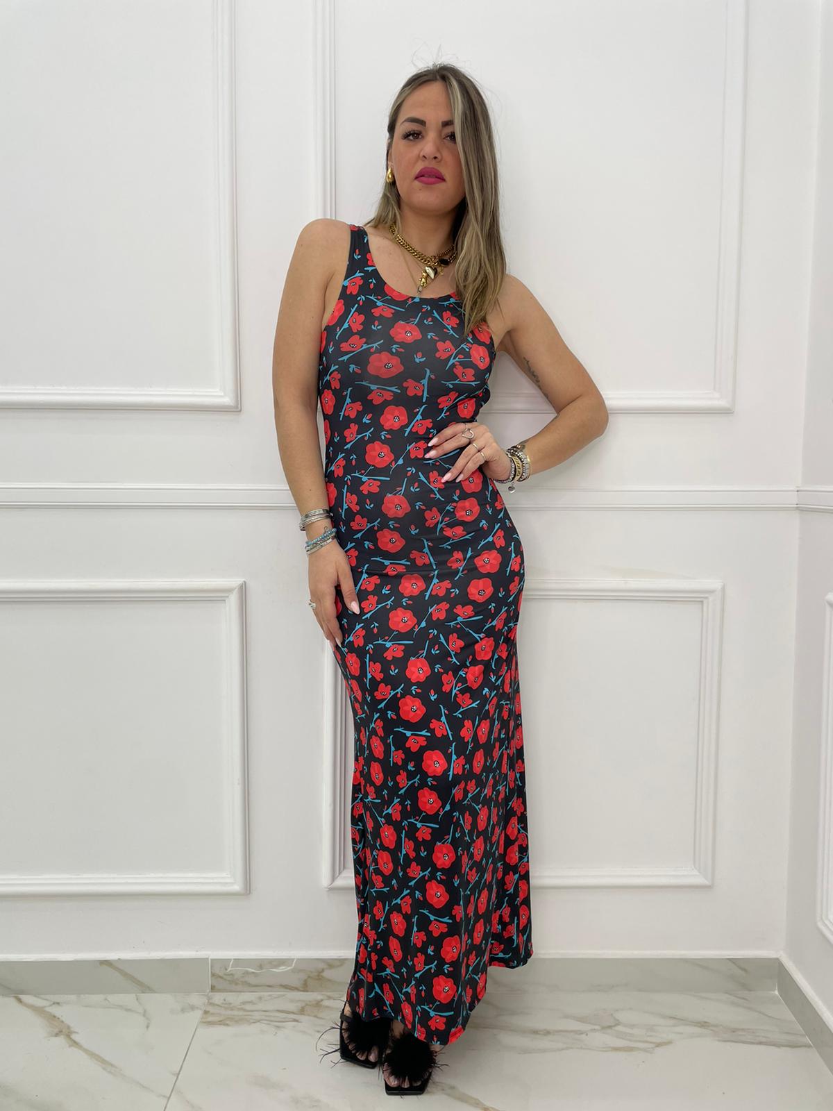 Vestito lungo flowers con schiena scoperta