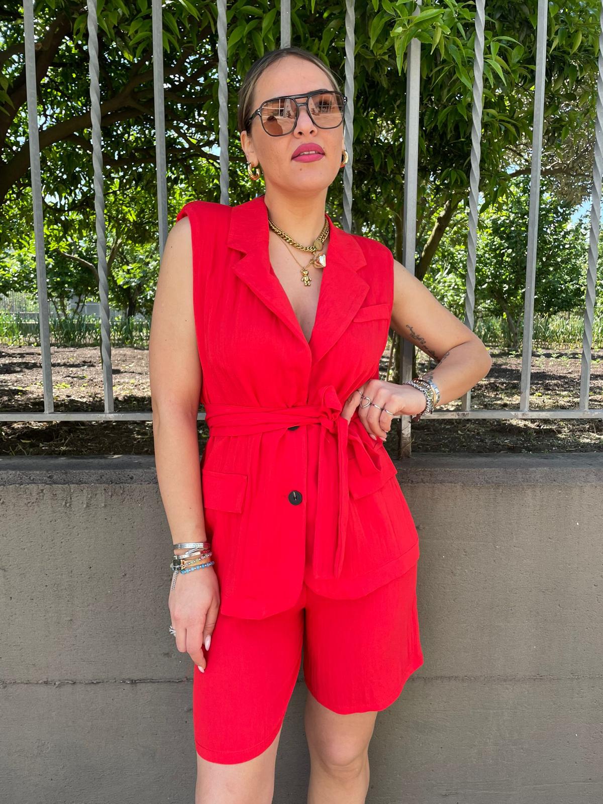 Coordinato 2 pezzi effetto lino con giacca giro manica e bermuda