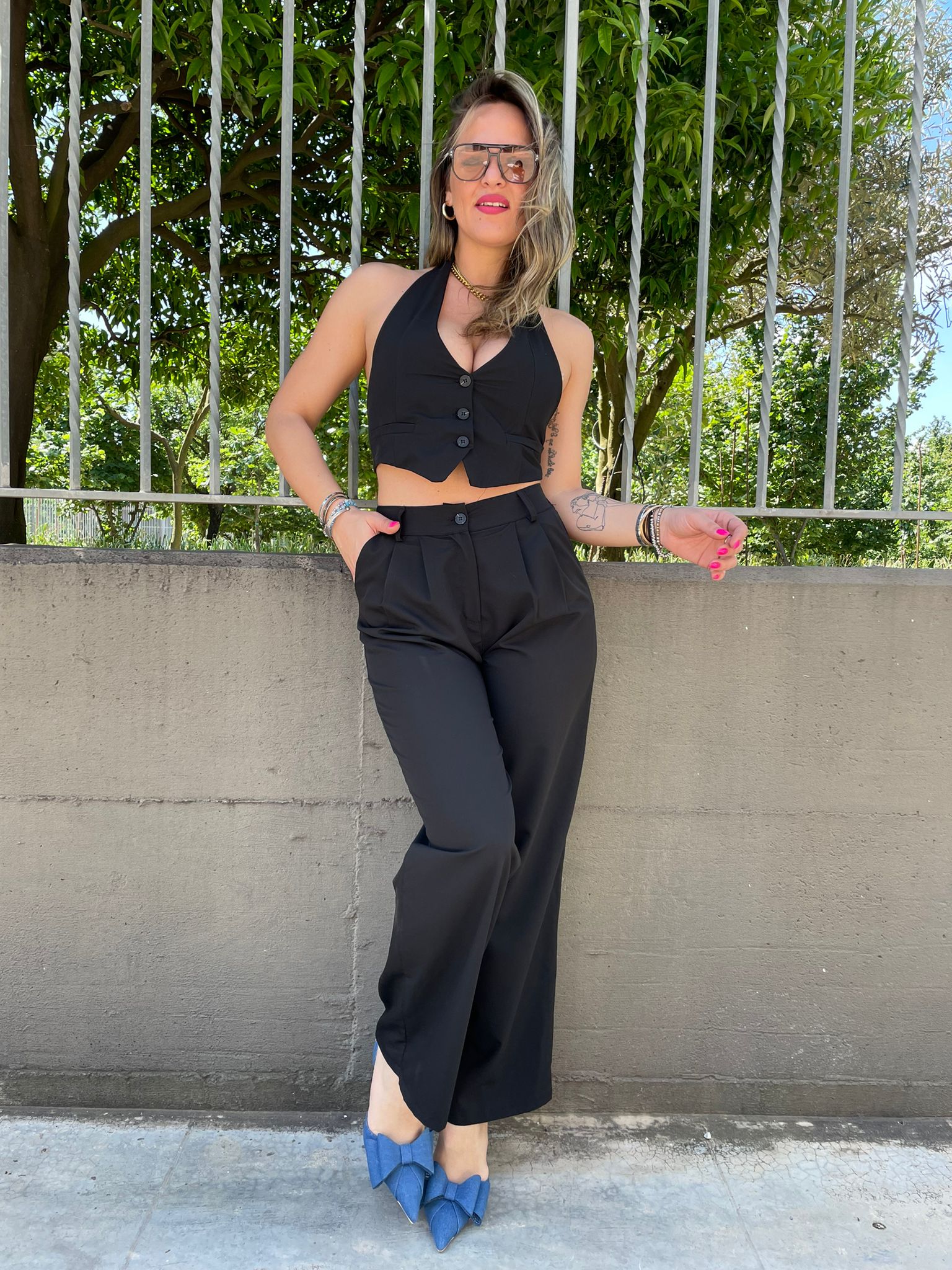 Coordinato 2 pezzi con pantalone palazzo e gilet