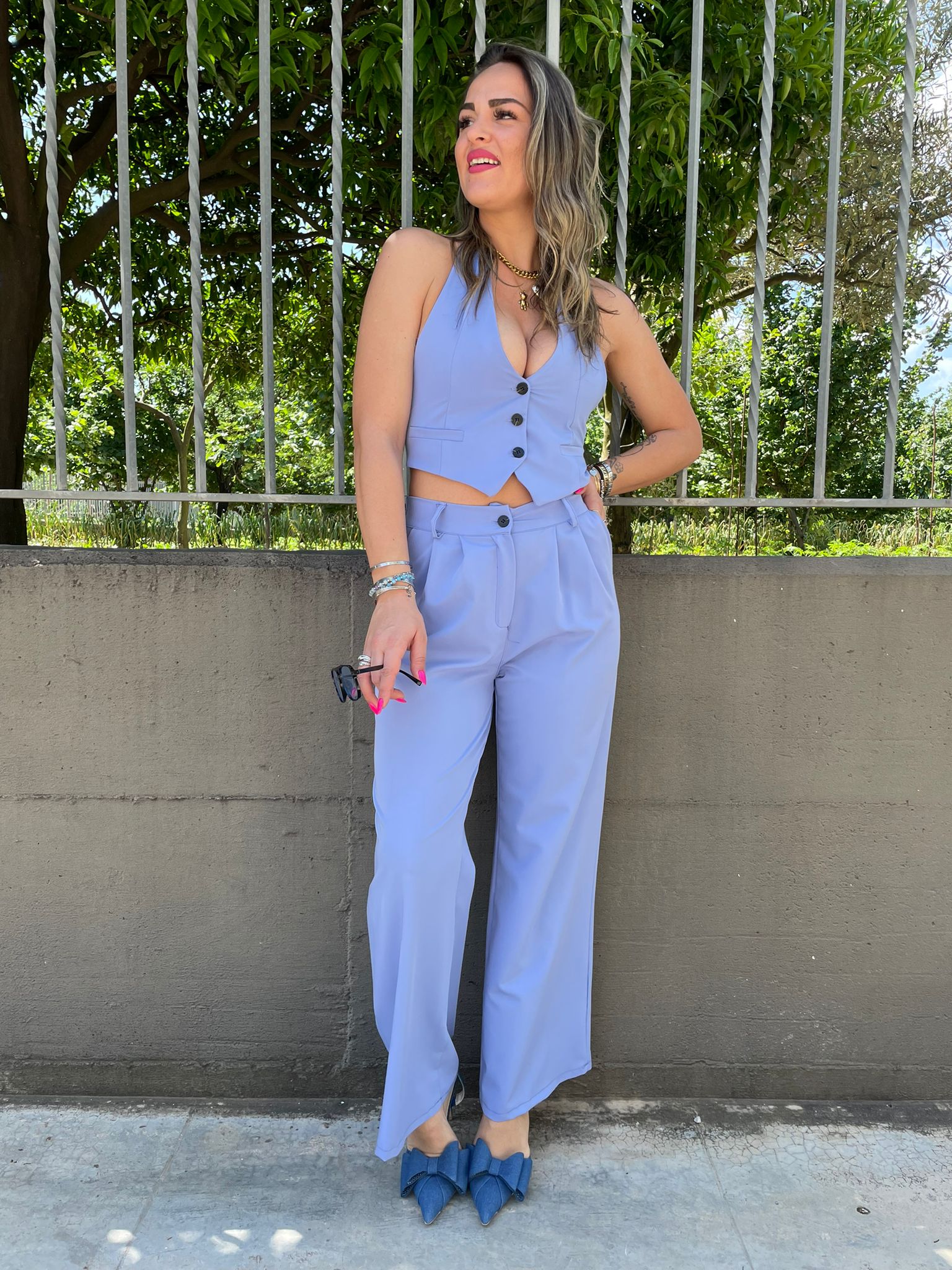 Coordinato 2 pezzi con pantalone palazzo e gilet