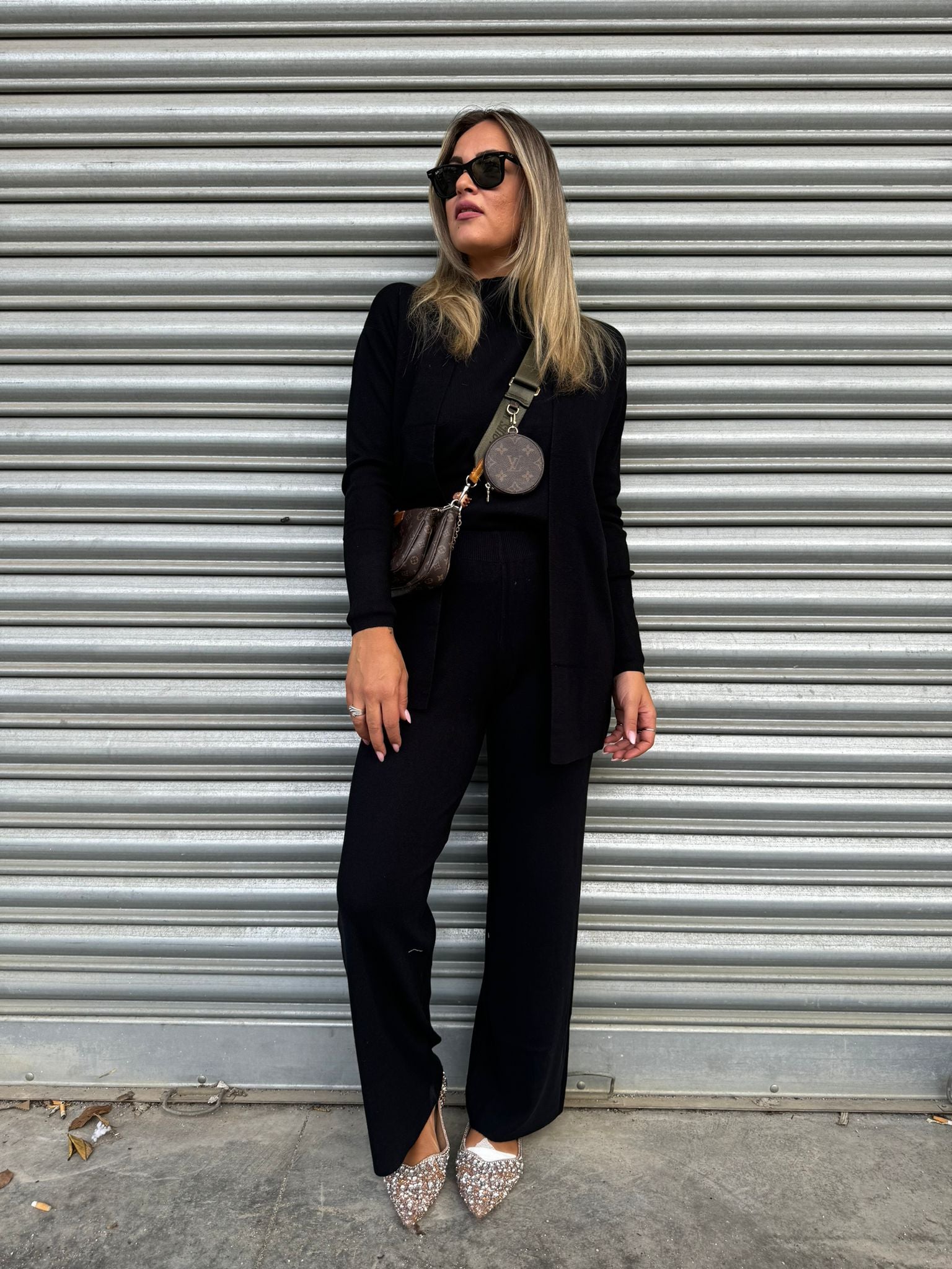 Coordinato 3 pezzi tinta unita con cardigan lungo