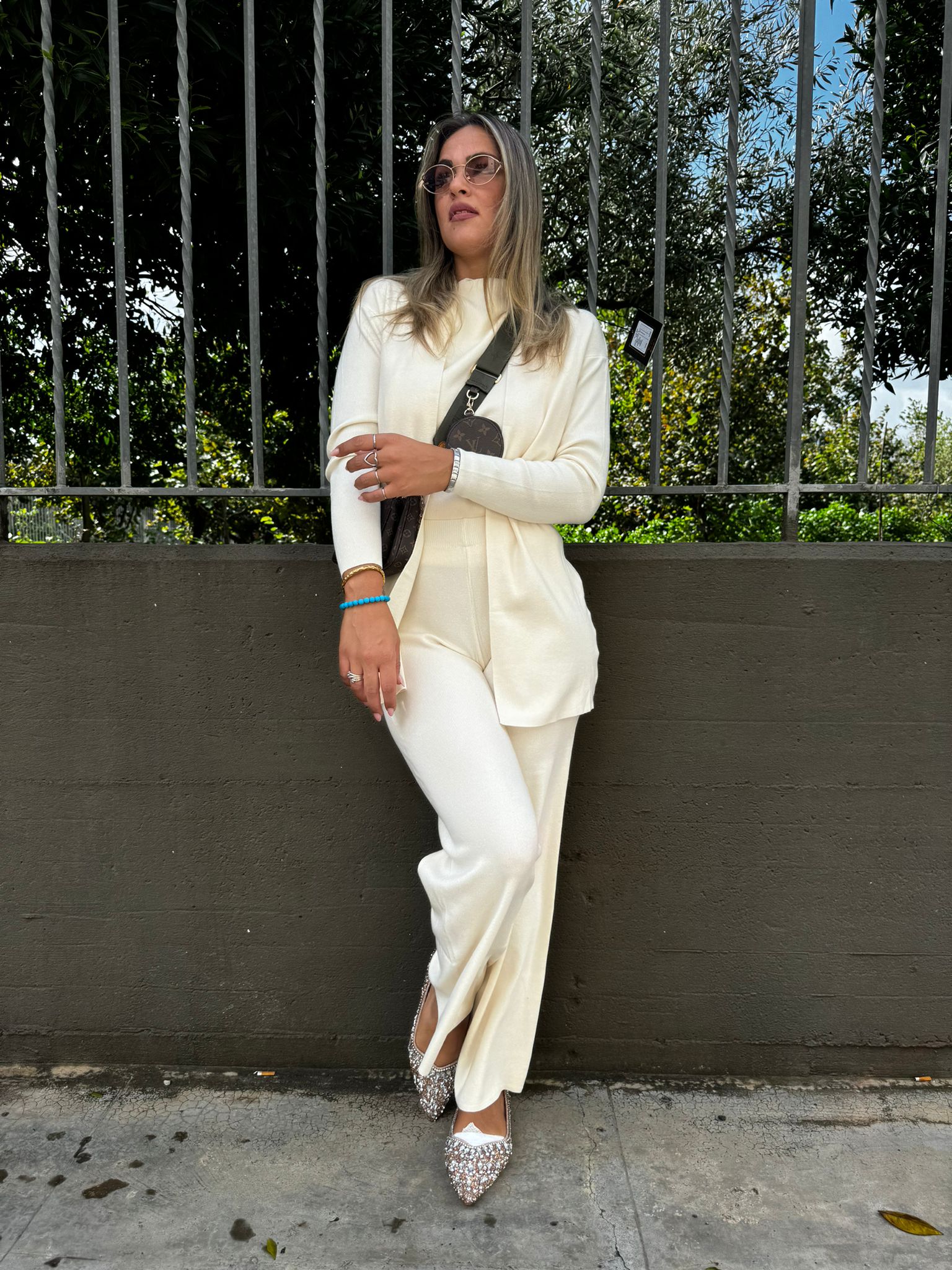 Coordinato 3 pezzi tinta unita con cardigan lungo