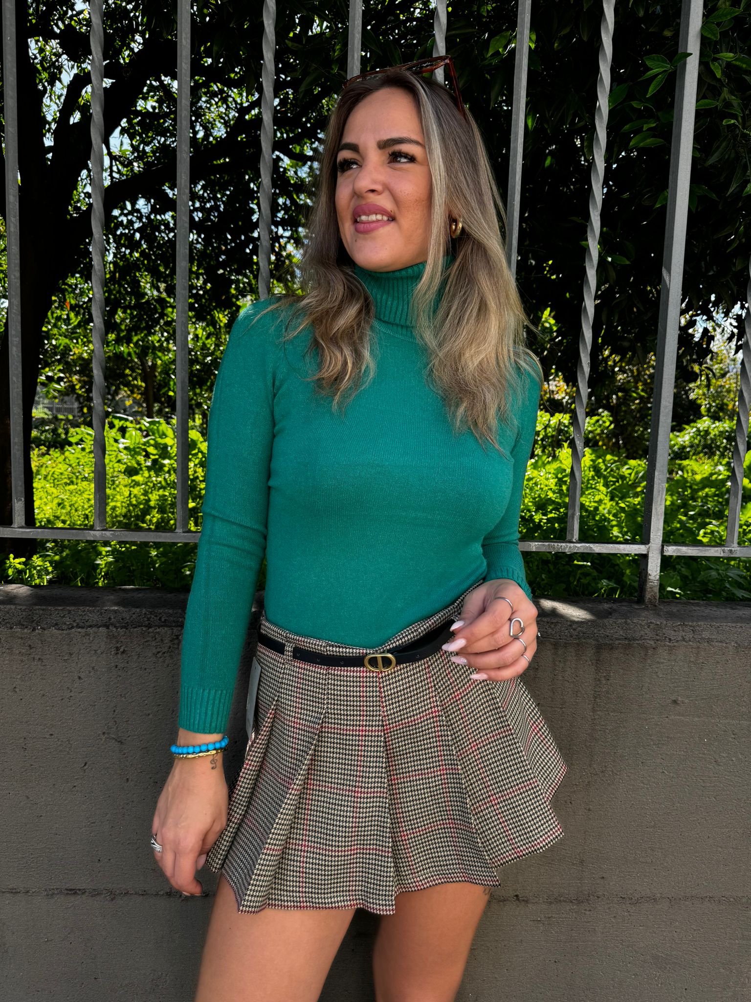 Mini gonna a pantaloncino fantasia tartan plissettata