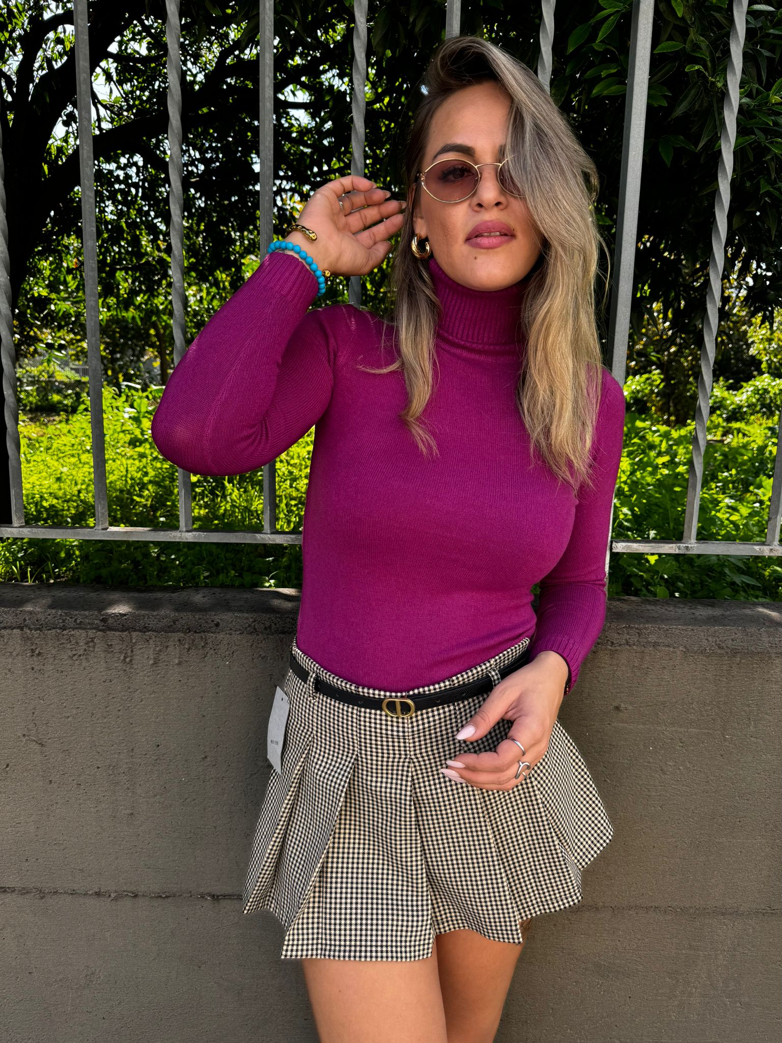 Mini gonna a pantaloncino fantasia tartan plissettata