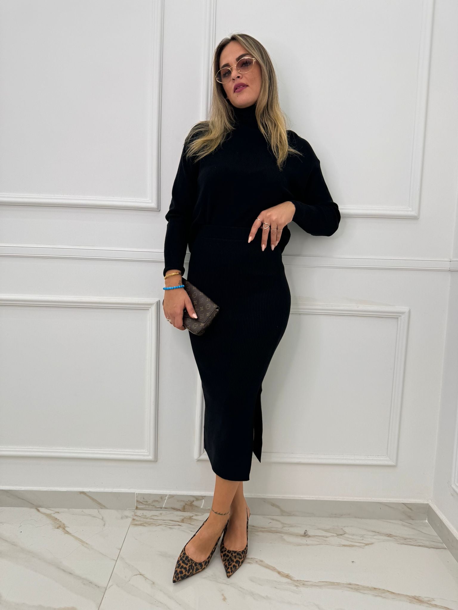 Coordinato 2 pezzi con longuette e maglia collo alto