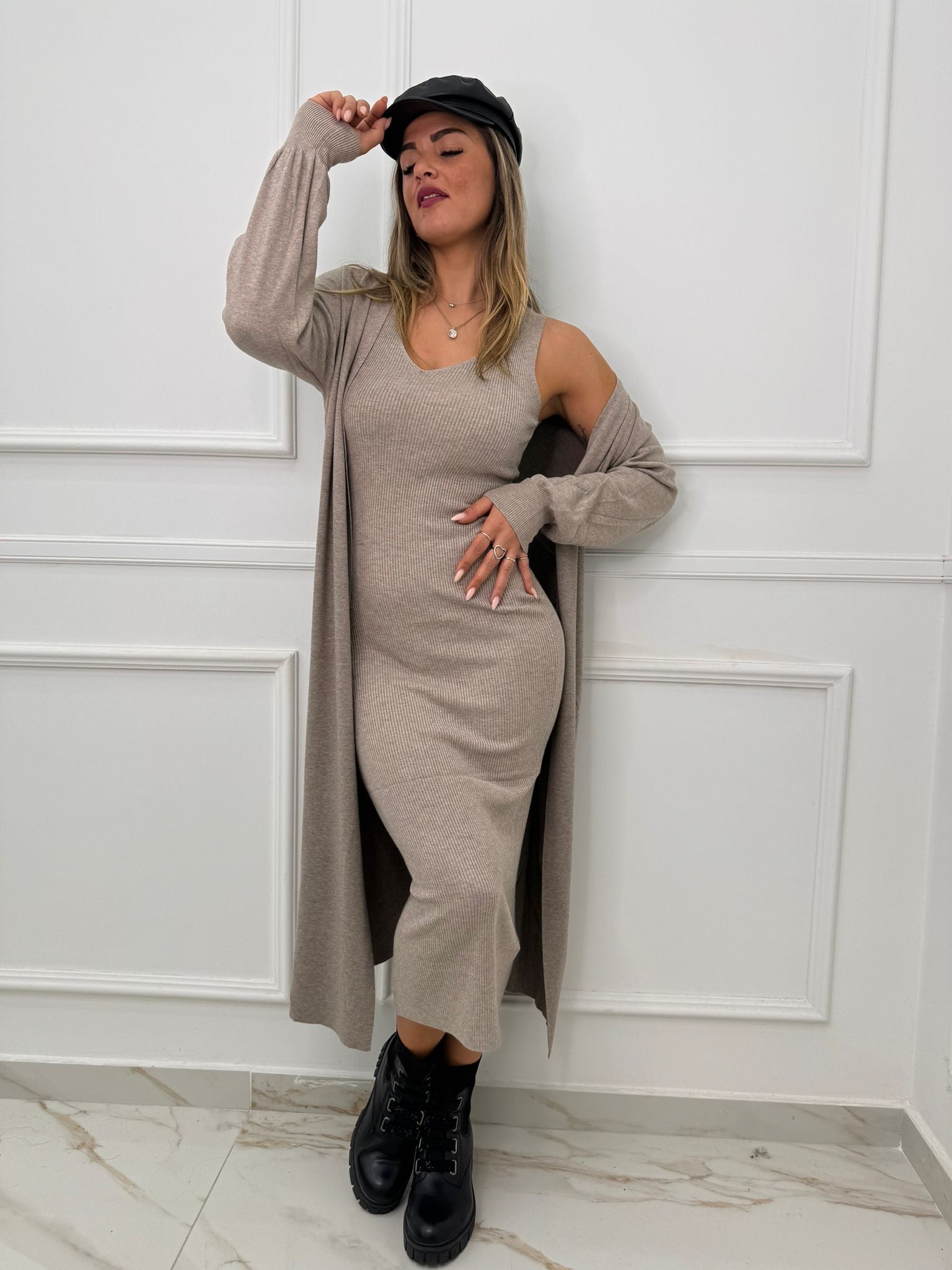 Coordinato 2 pezzi con vestito e cardigan lungo